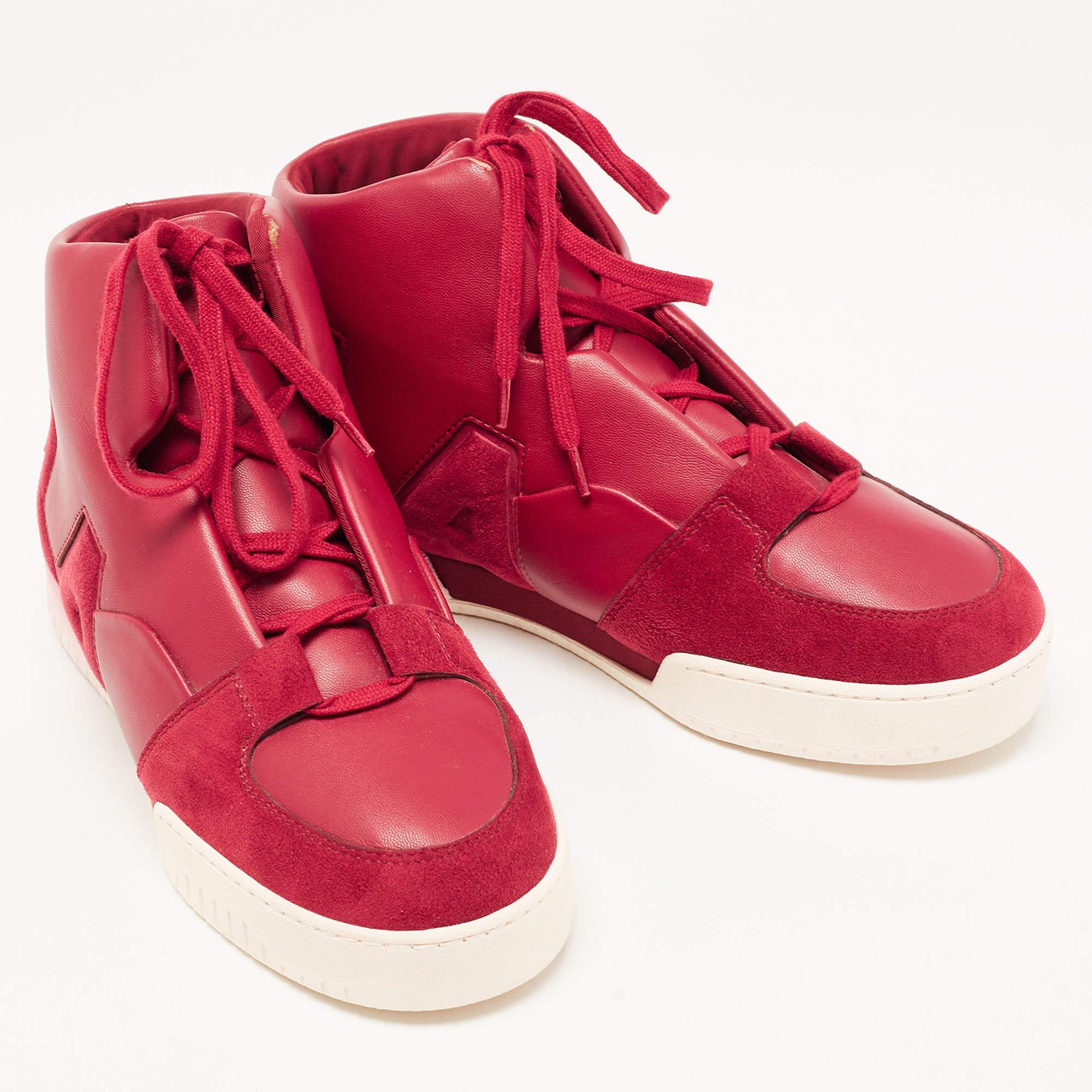 Stella McCartney Red Faux Leather and Faux Suede High Top Sneakers Size 37 1