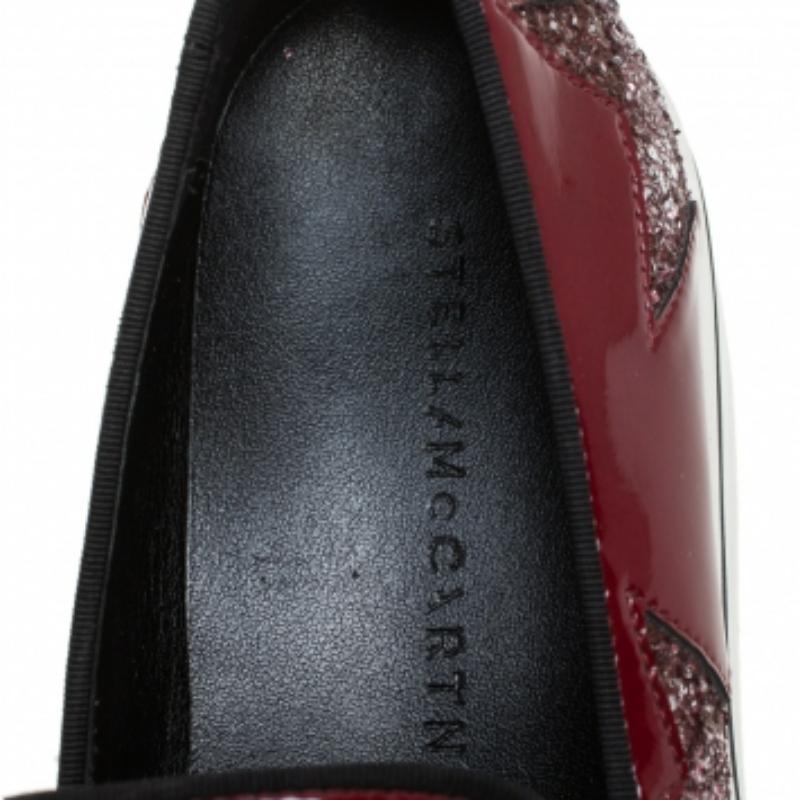 Gray Stella McCartney Red Faux Patent Leather  Slip On Platform Sneakers Size 38 For Sale
