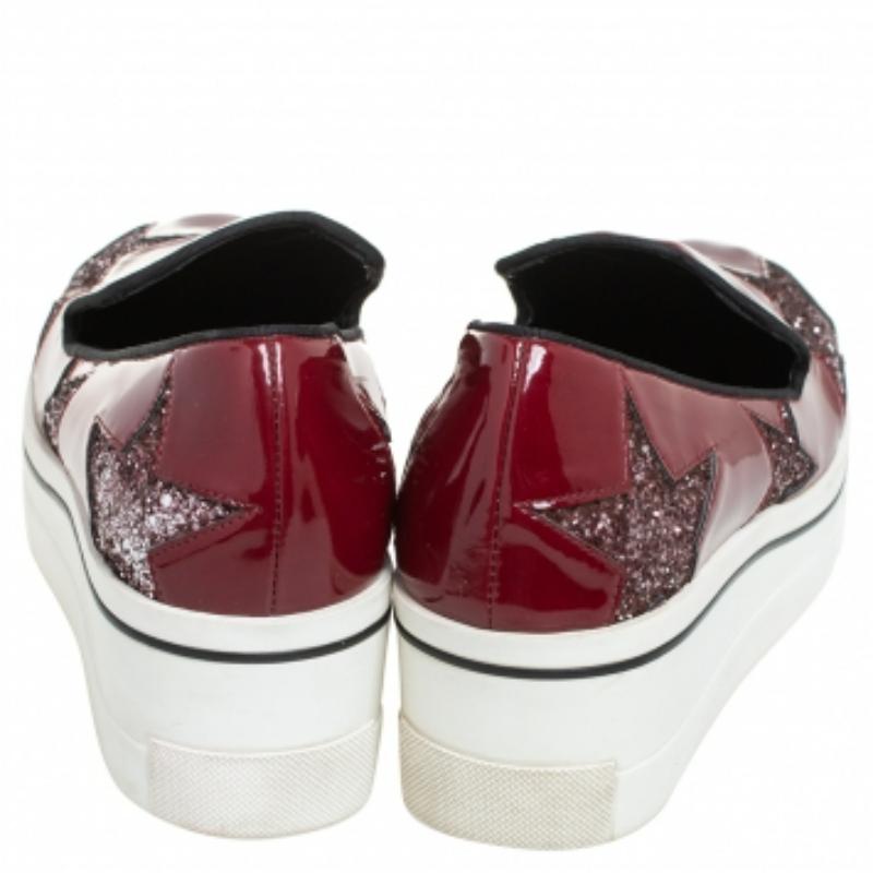 Women's Stella McCartney Red Faux Patent Leather  Slip On Platform Sneakers Size 38 For Sale