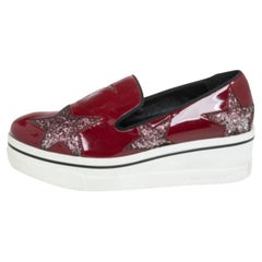 Stella McCartney Red Faux Patent Leather  Slip On Platform Sneakers Size 38