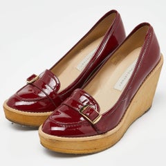 Stella McCartney Red Faux Patent Leather Wedge Platform Loafer Pumps Size 38