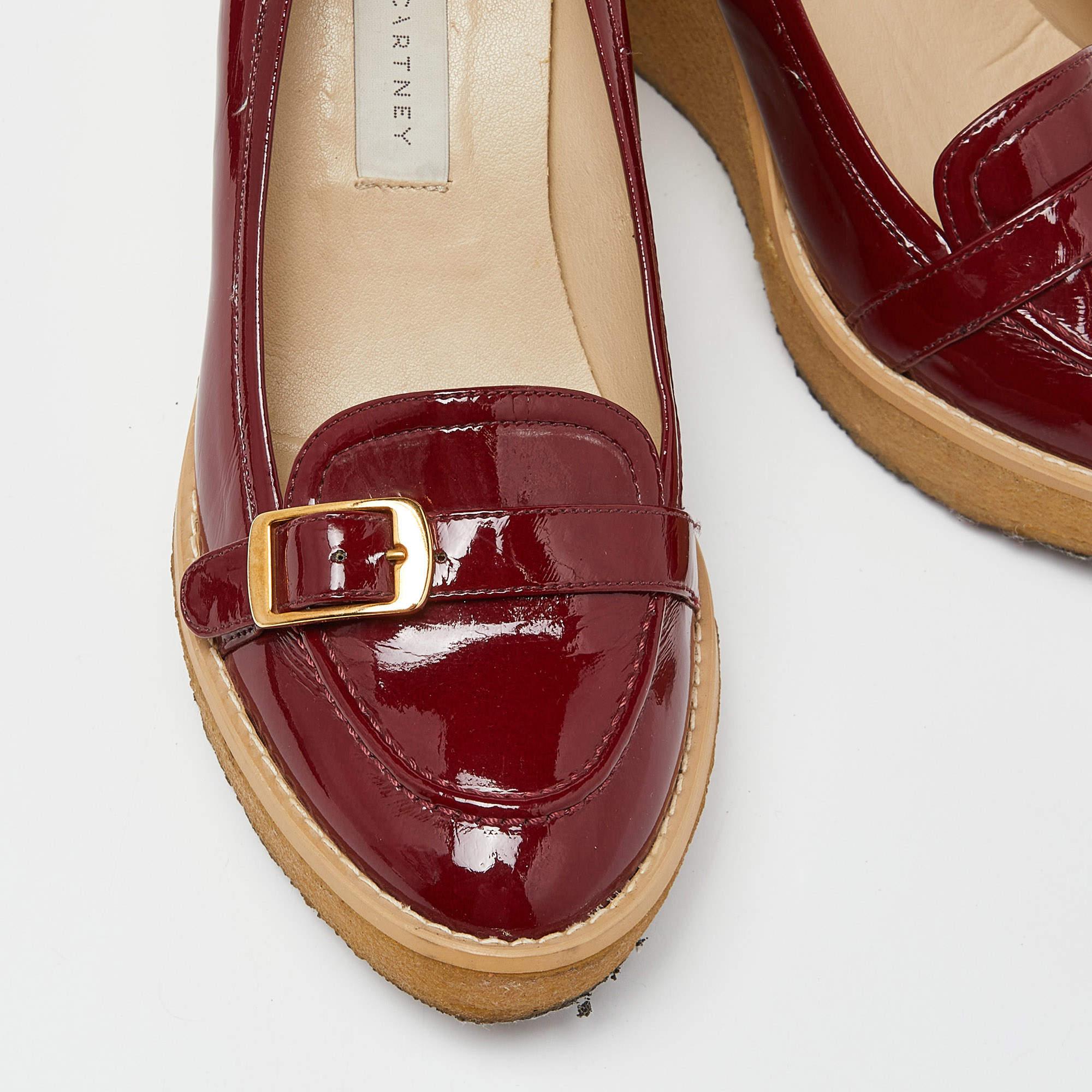 Stella McCartney Red Faux Patent Leather Wedge Platform Loafer Pumps Size 38 For Sale 3