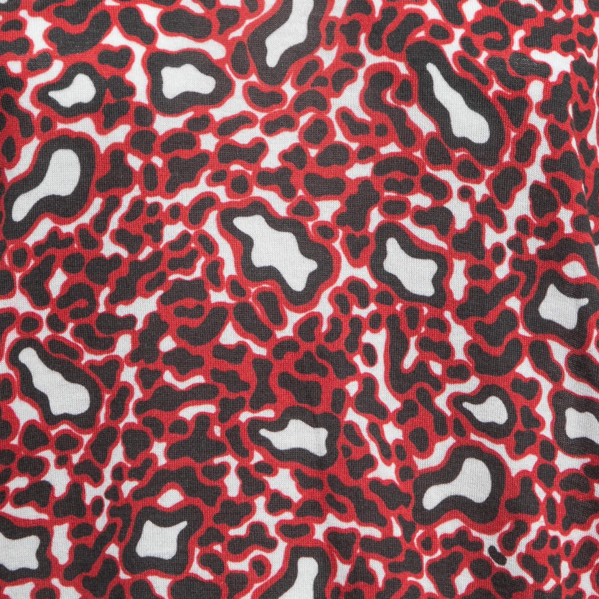 Marrone Stella McCartney Red Leopard Print Cotton Knit Long Sleeve Top M in vendita