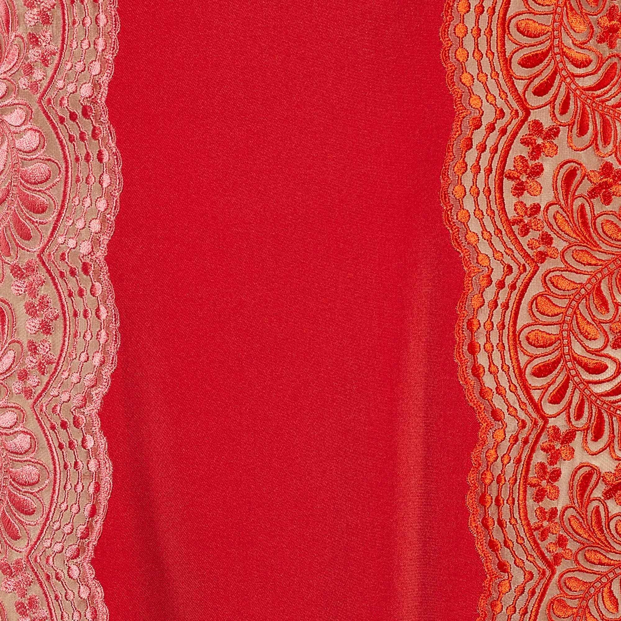 Stella McCartney Red & Pink Embroidered Paneled Crepe Maxi Dress M For Sale 1