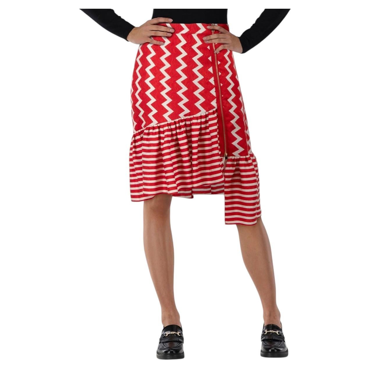 Stella McCartney Red & White Silk Asymmetric Skirt Size XXS