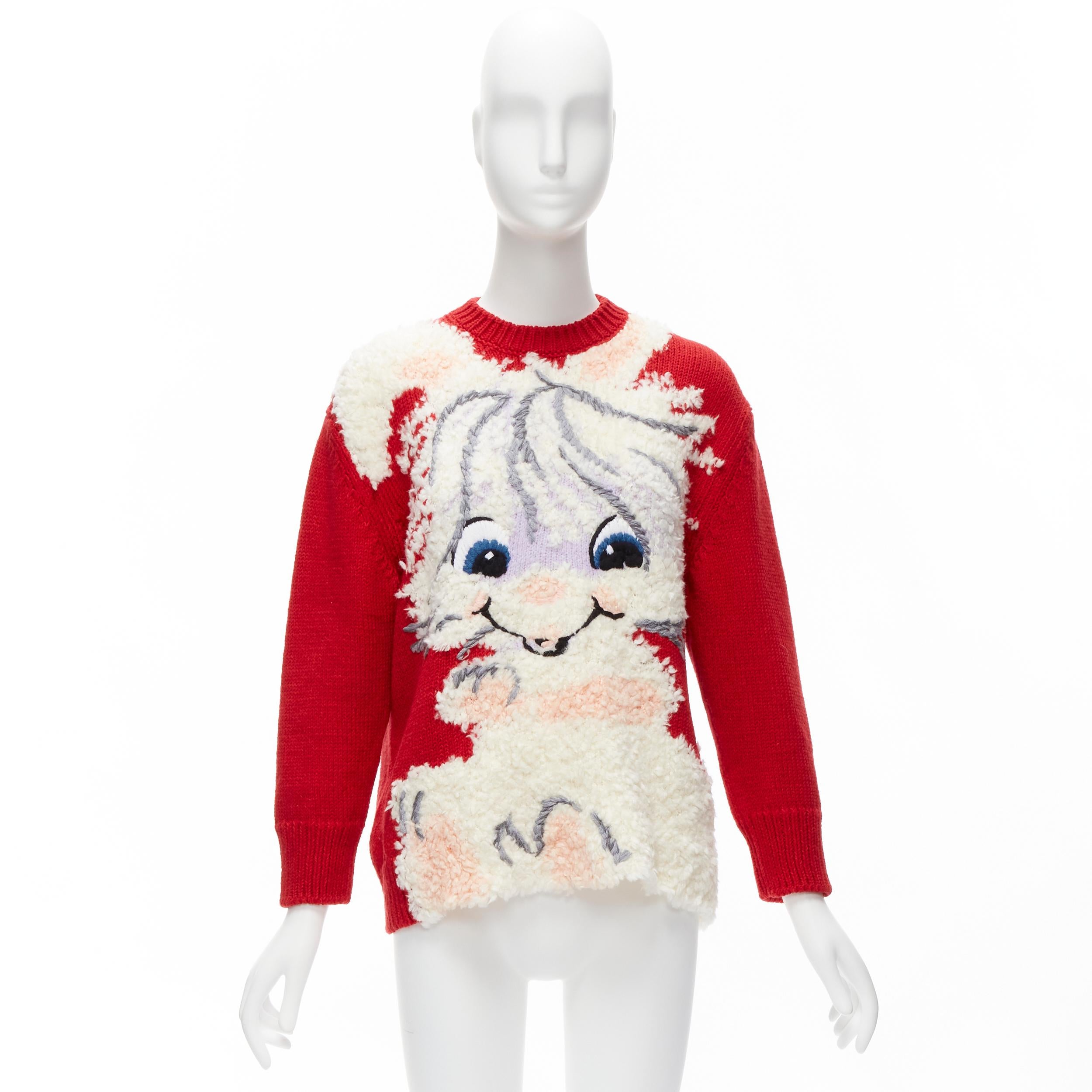 STELLA MCCARTNEY red wool cotton textured bunny sweater IT34 XXS For Sale 5