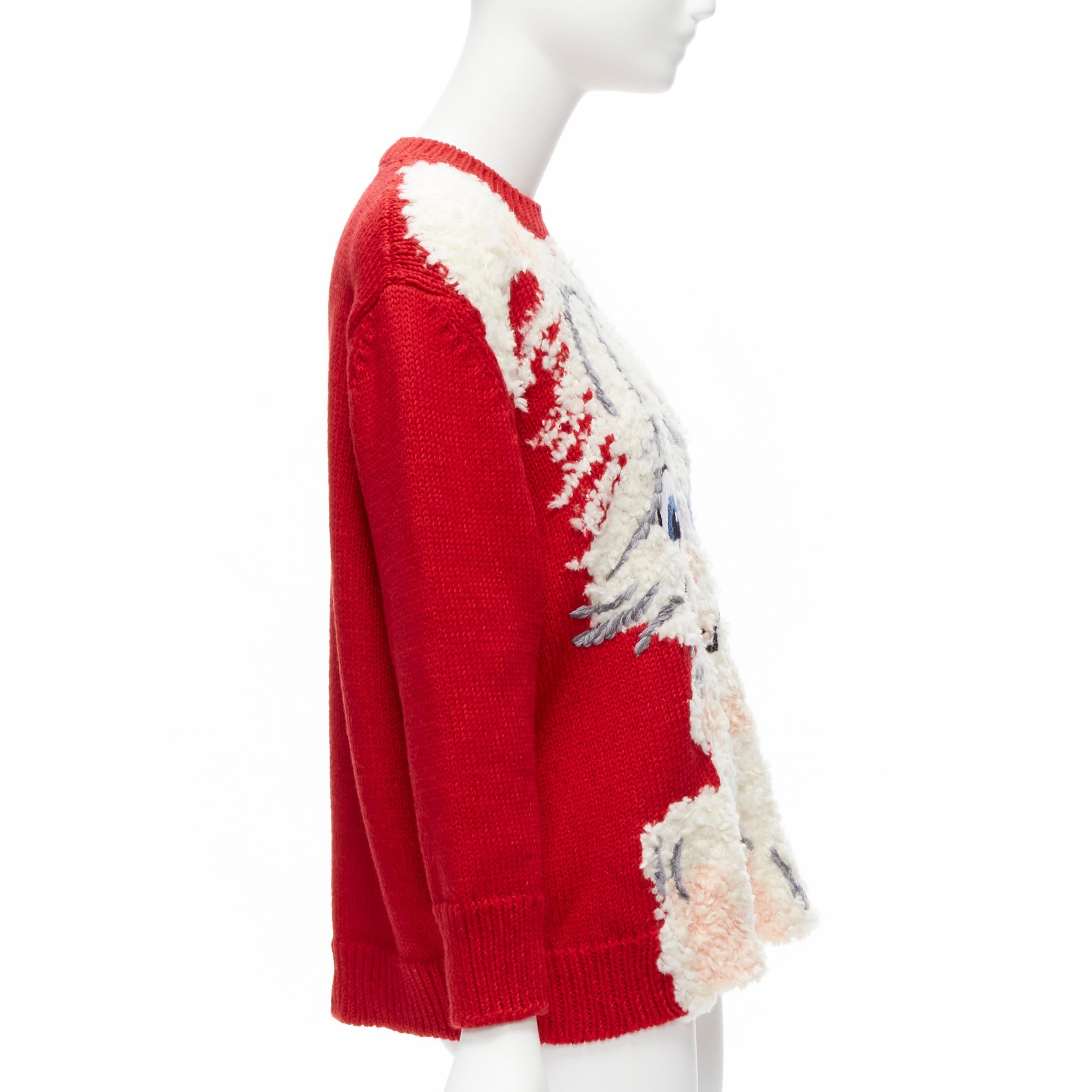 Beige STELLA MCCARTNEY red wool cotton textured bunny sweater IT34 XXS For Sale