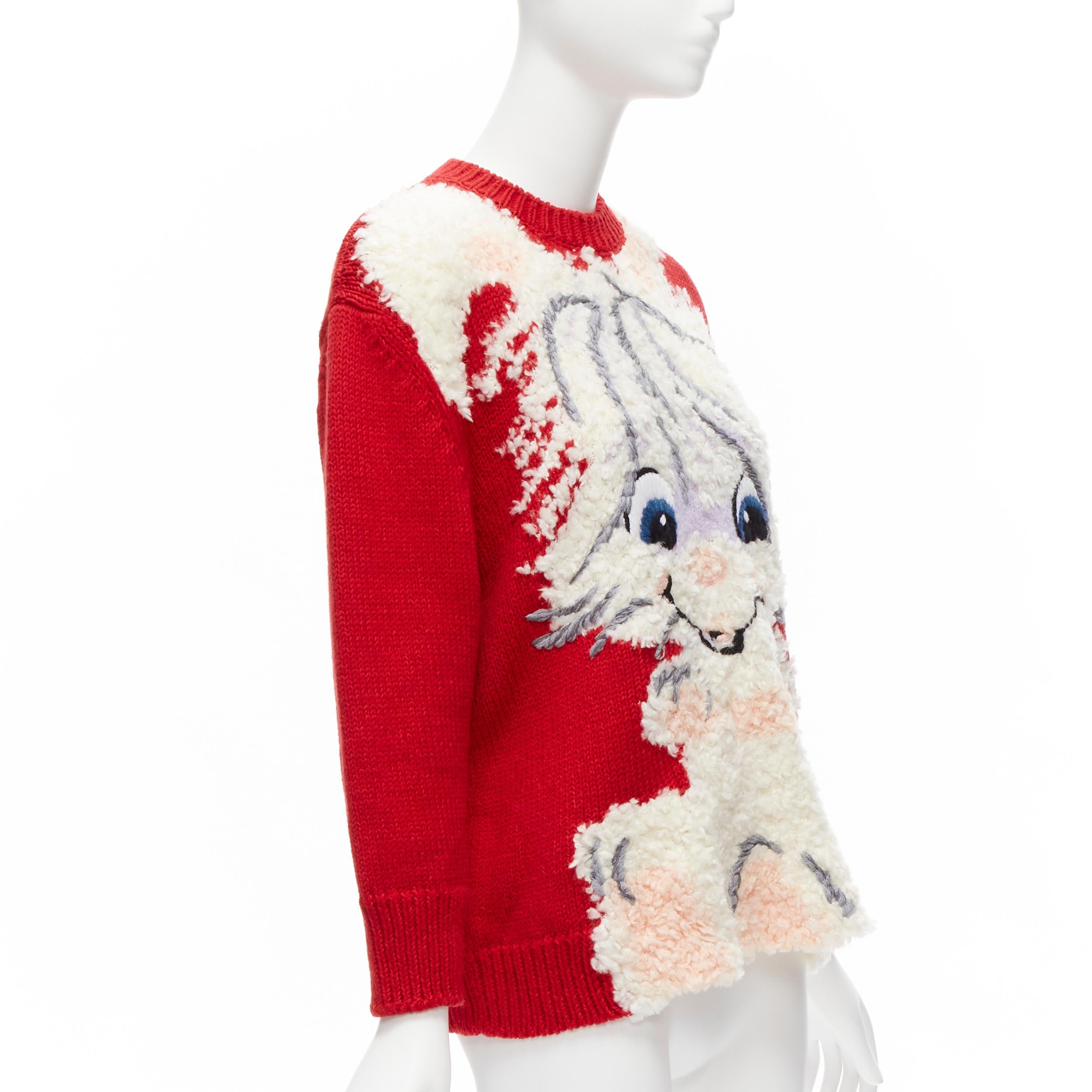 STELLA MCCARTNEY red wool cotton textured bunny sweater IT34 XXS In Excellent Condition For Sale In Hong Kong, NT