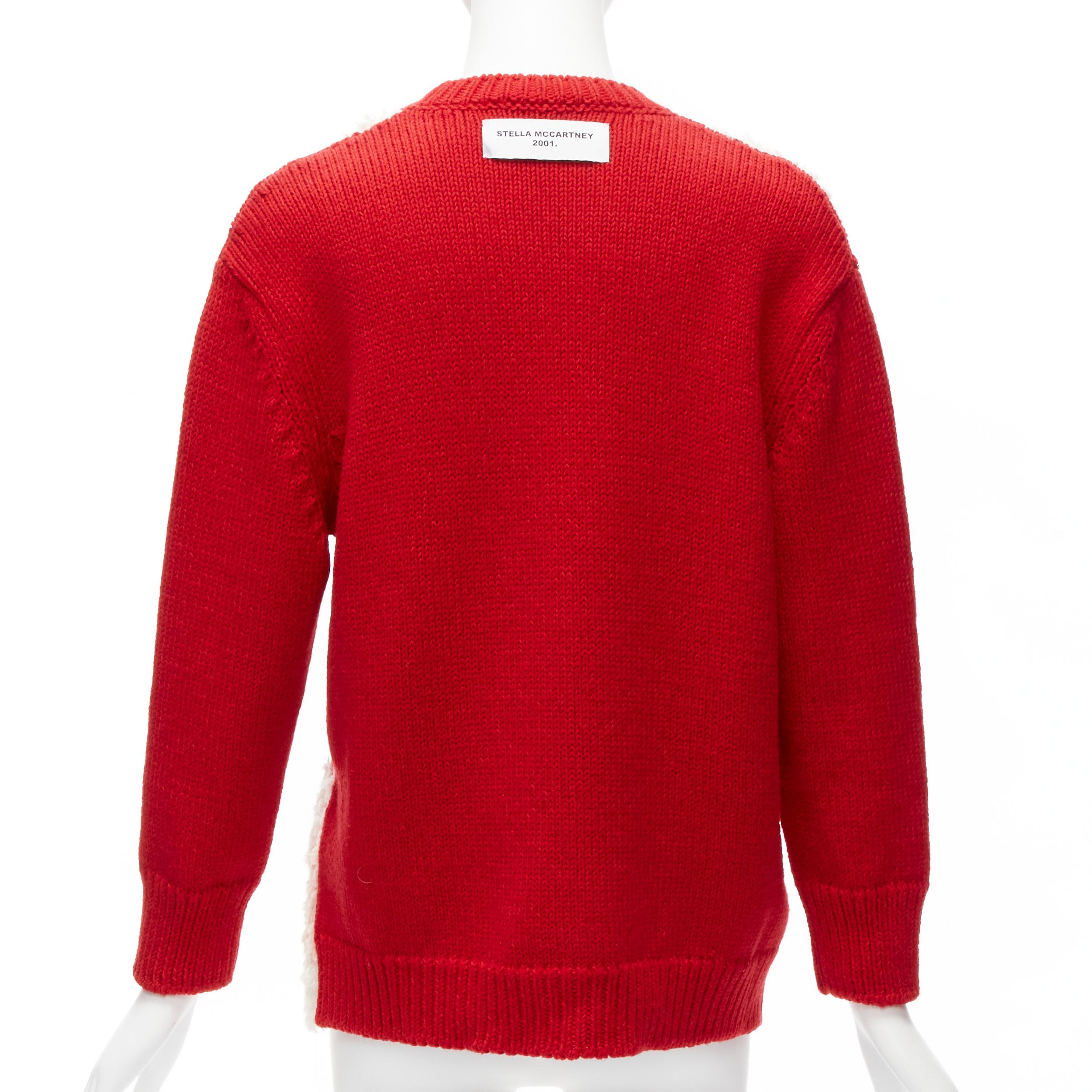 Women's STELLA MCCARTNEY red wool cotton textured bunny sweater IT34 XXS For Sale