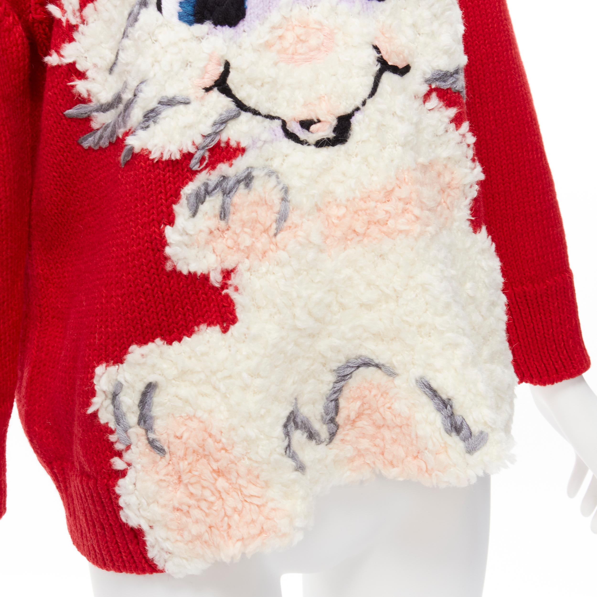 STELLA MCCARTNEY red wool cotton textured bunny sweater IT34 XXS For Sale 3