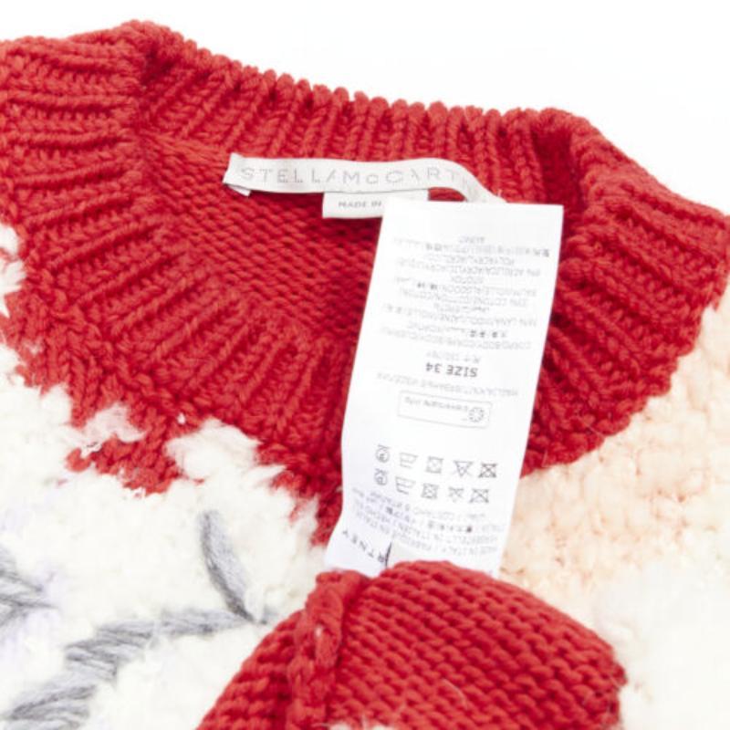 Pull col bénitier STELLA MCCARTNEY rouge en laine et coton texturé IT34 XXS en vente 4