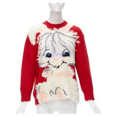 STELLA MCCARTNEY red wool cotton textured bunny sweater IT34 XXS