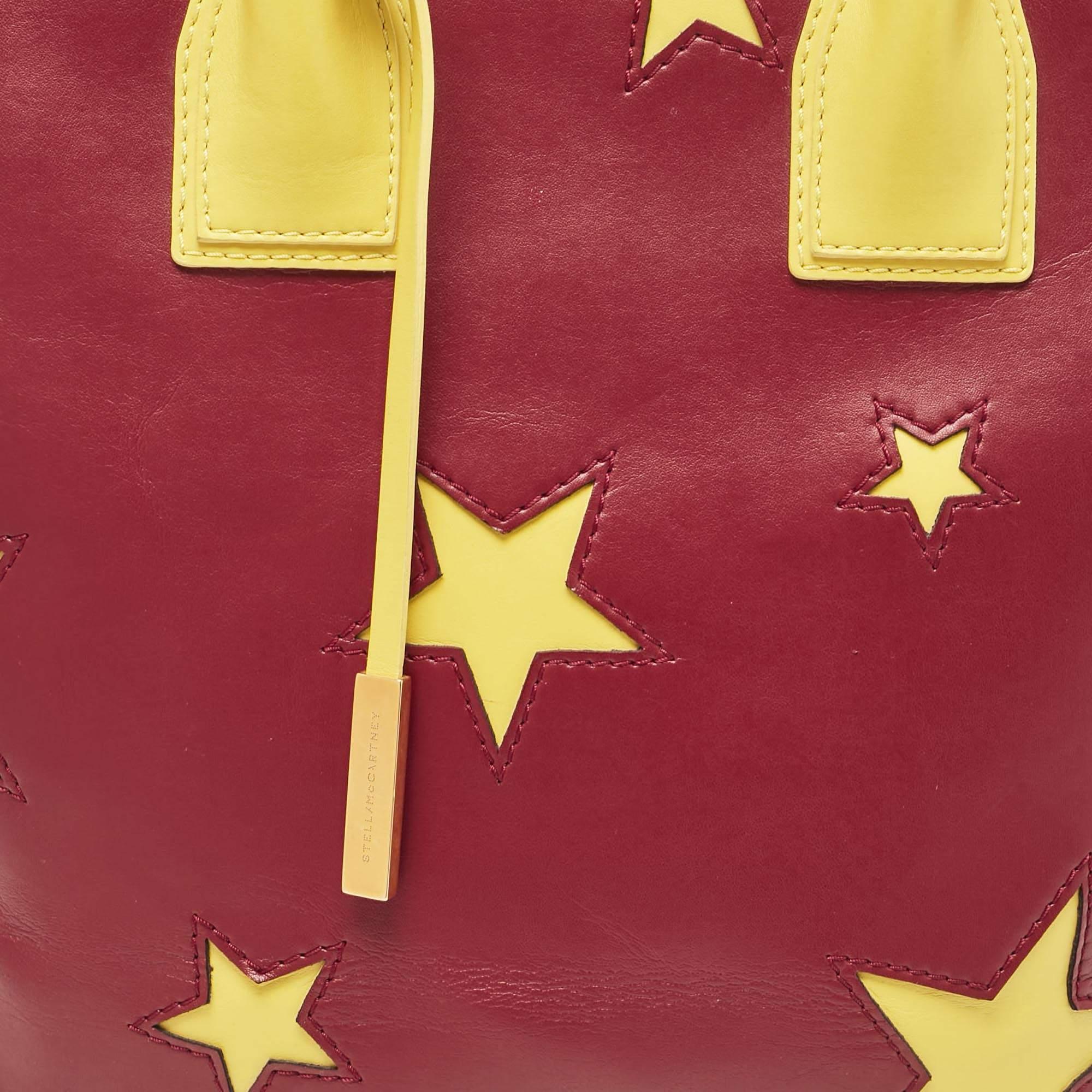 Women's Stella McCartney Red/Yellow Faux Leather Large Star Cavendish Zip Tote For Sale