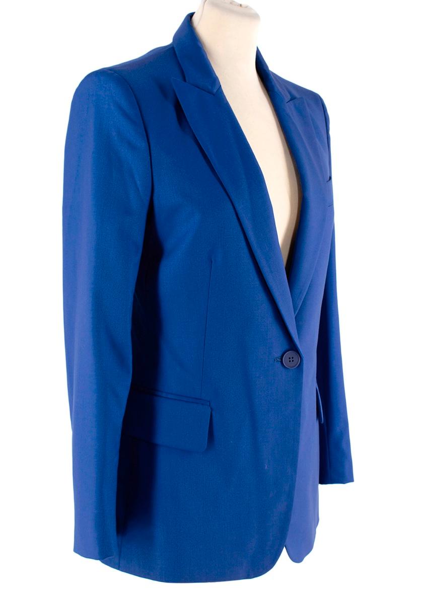 Stella McCartney Royal Blue Wool Twill Suit
 

 - Rich royal blue hue
 - Single breast, single button jacket with notched lapels 
 - Flap hip pockets
 - Slim cut silhouette
 - Slim leg tailored trouser with zip ankle 
 

 Materials 
 100% Wool
