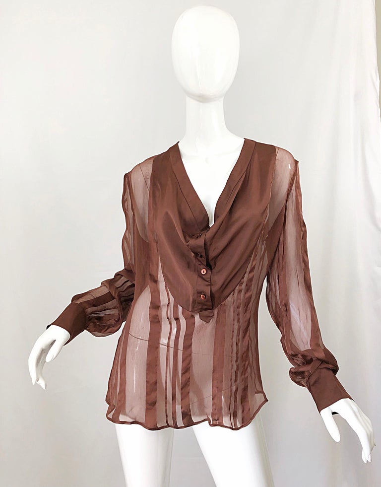 STELLA MCCARTNEY Rust Brown Silk Chiffon Avant Garde Semi Sheer Blouse  Shirt Top at 1stDibs | brown sheer blouse, brown chiffon blouse, sheer brown  blouse