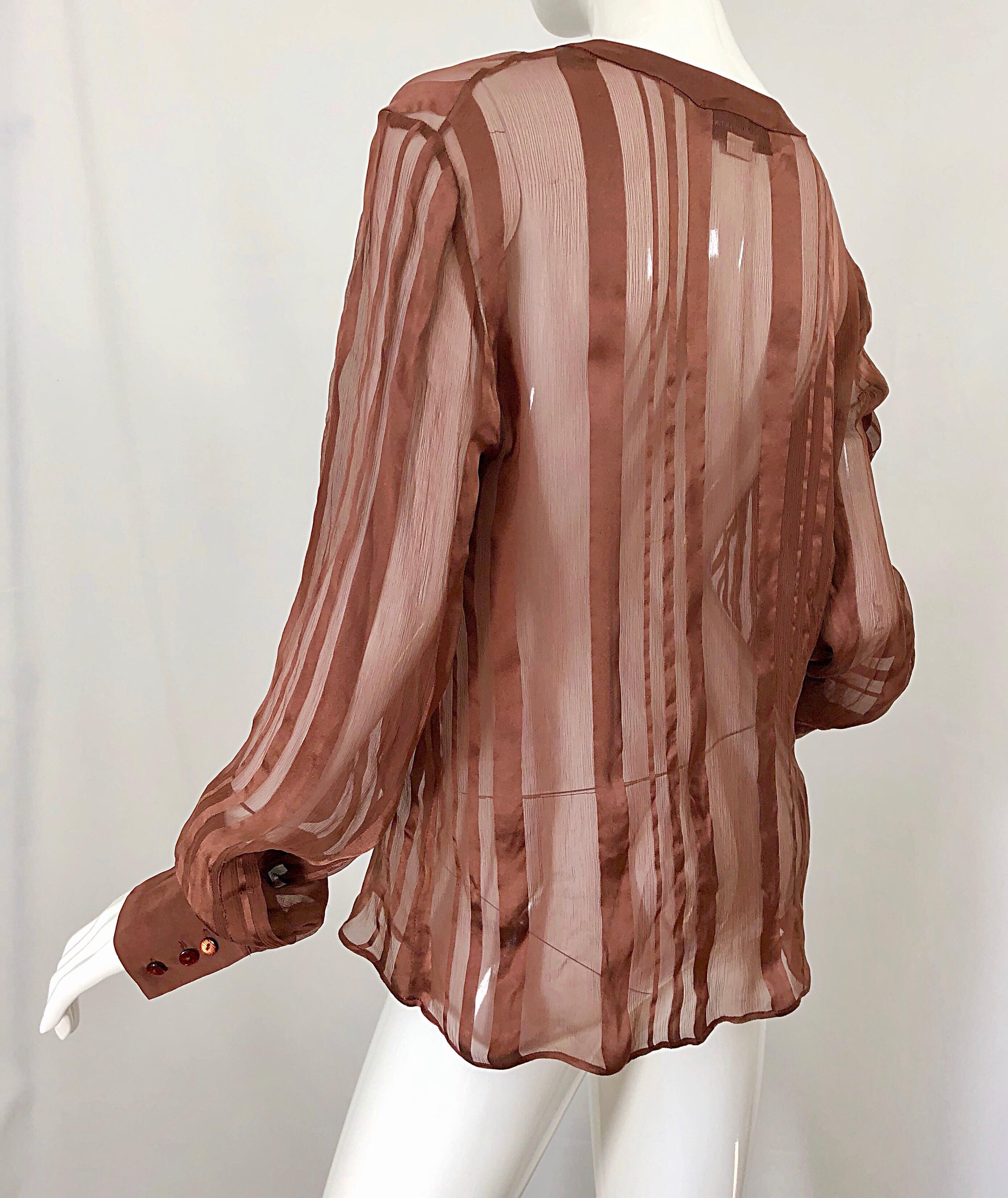 STELLA MCCARTNEY Rust Brown Silk Chiffon Avant Garde Semi Sheer Blouse Shirt Top 1
