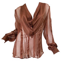 STELLA MCCARTNEY Rust Brown Silk Chiffon Avant Garde Semi Sheer Blouse Shirt Top