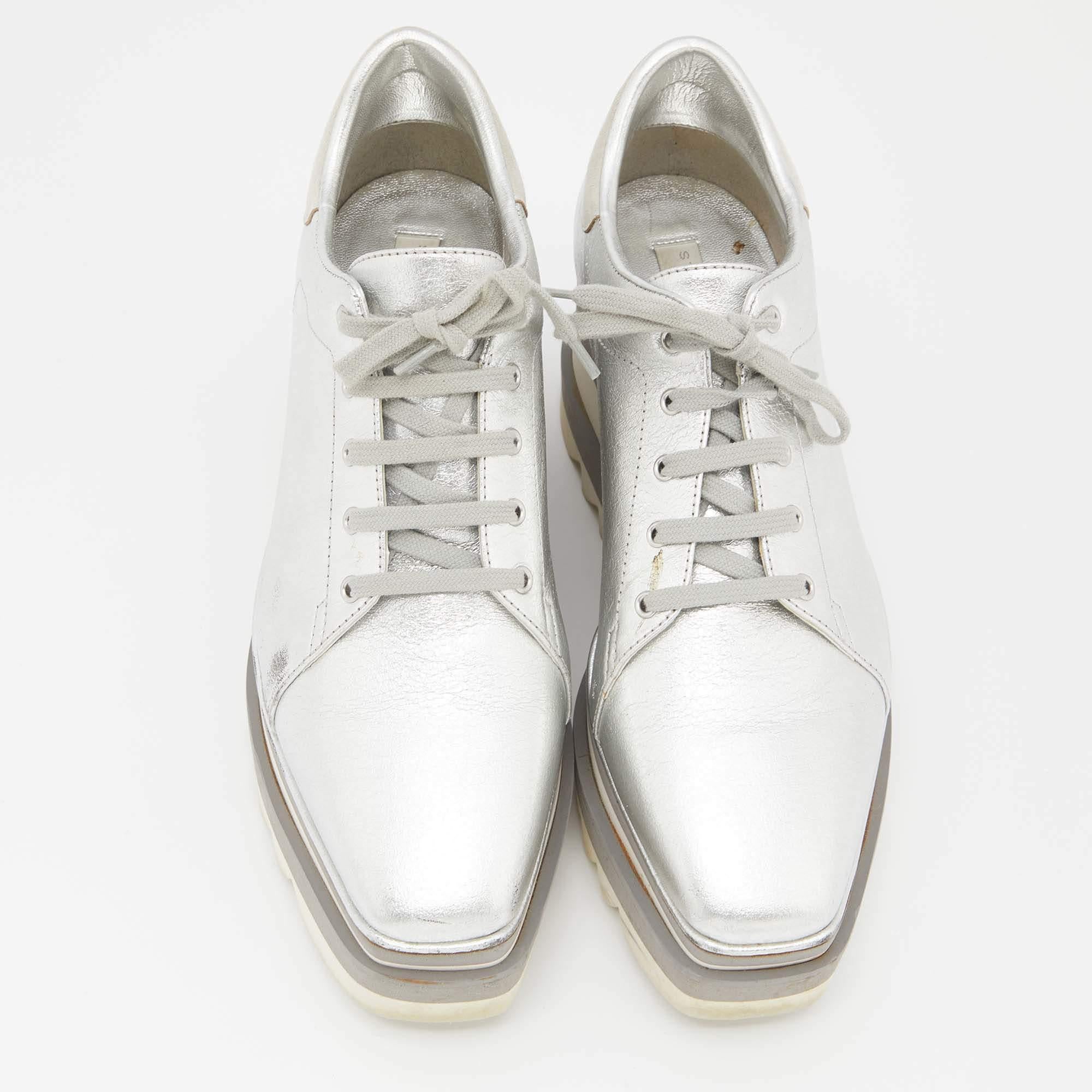 The striking silhouette of these Stella McCartney sneakers makes them highly fashionable. Constructed from faux leather & suede, they feature lace-up vamps, platforms, and rubber soles.

Includes: Original Dustbag