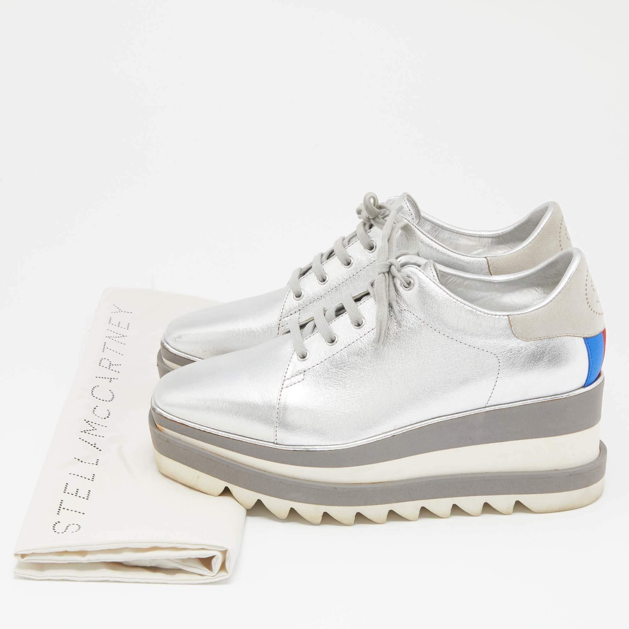 Stella McCartney Silver Faux Leather and Faux Suede Elyse Sneakers Size 39 4