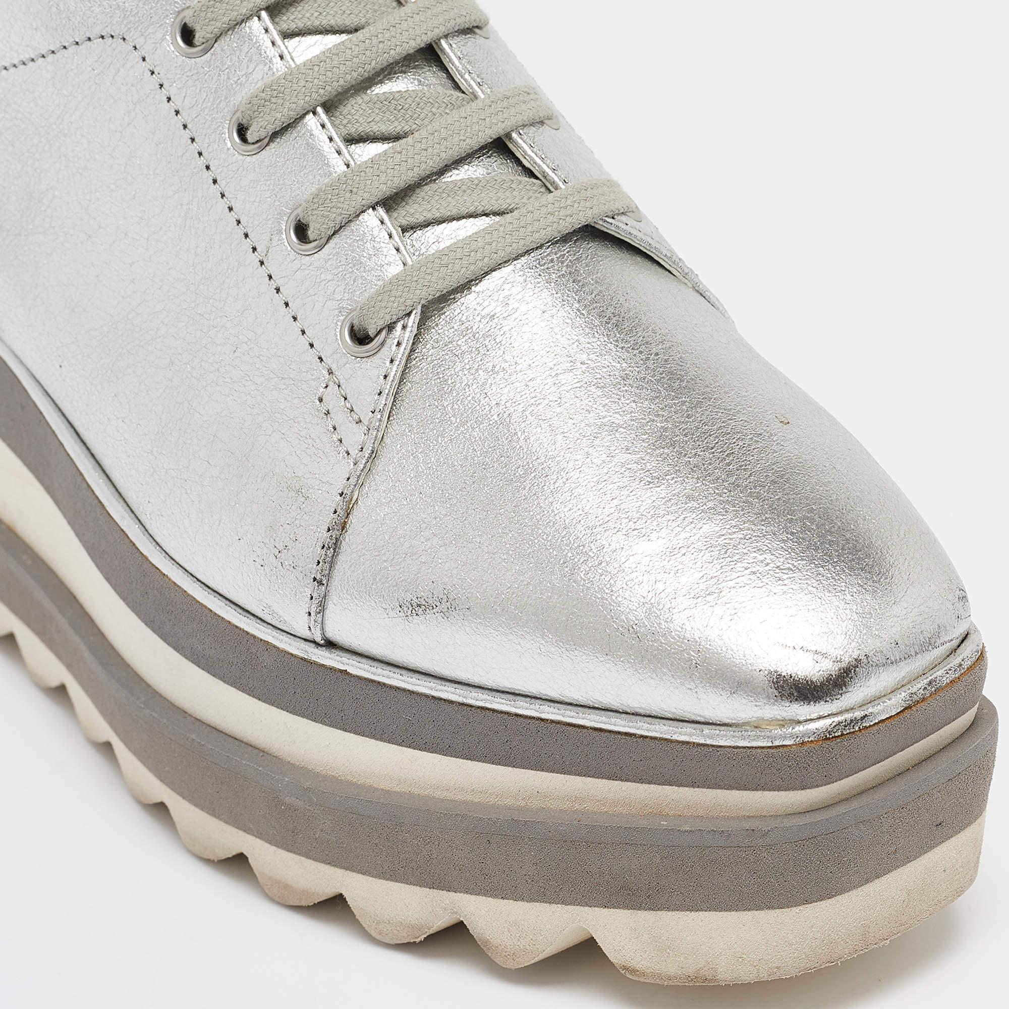 Stella McCartney Silver Faux Leather Elyse Wedge Sneakers Size 36 3