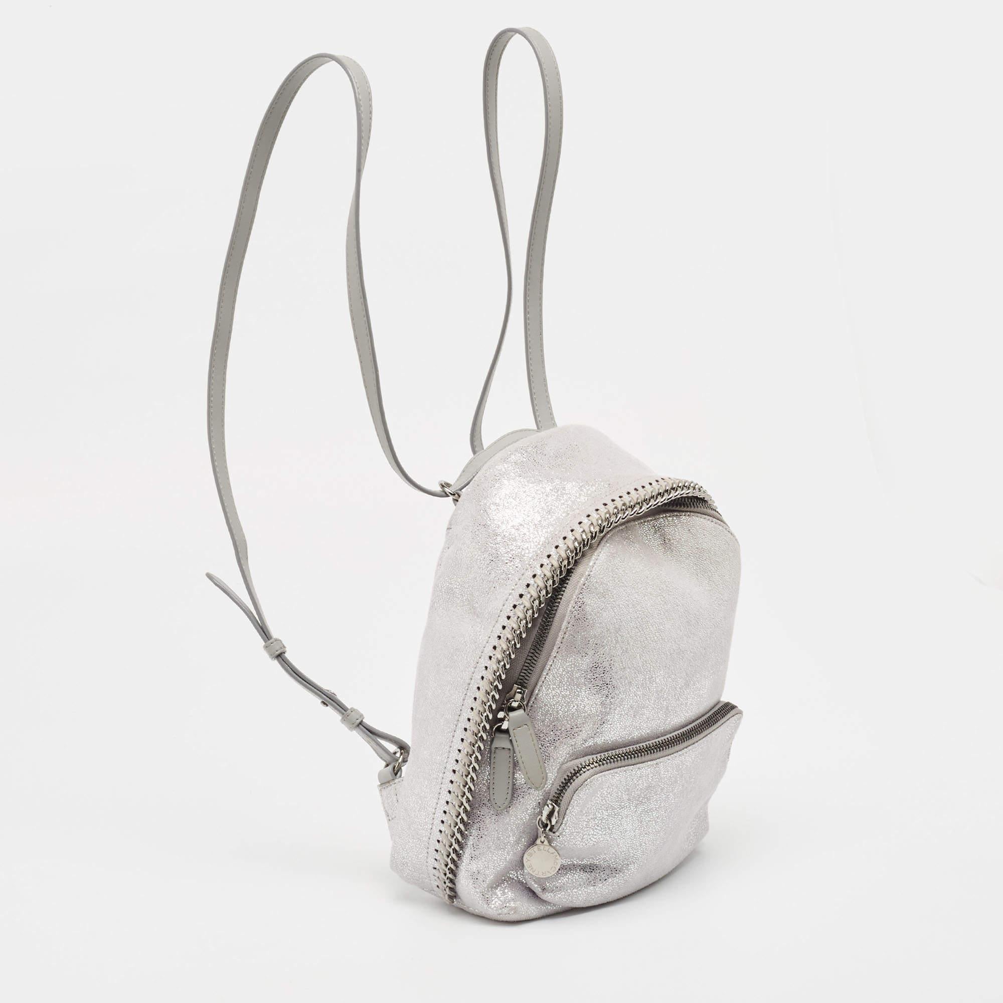 Stella McCartney Silver Faux Leather Falabella Backpack en vente 1