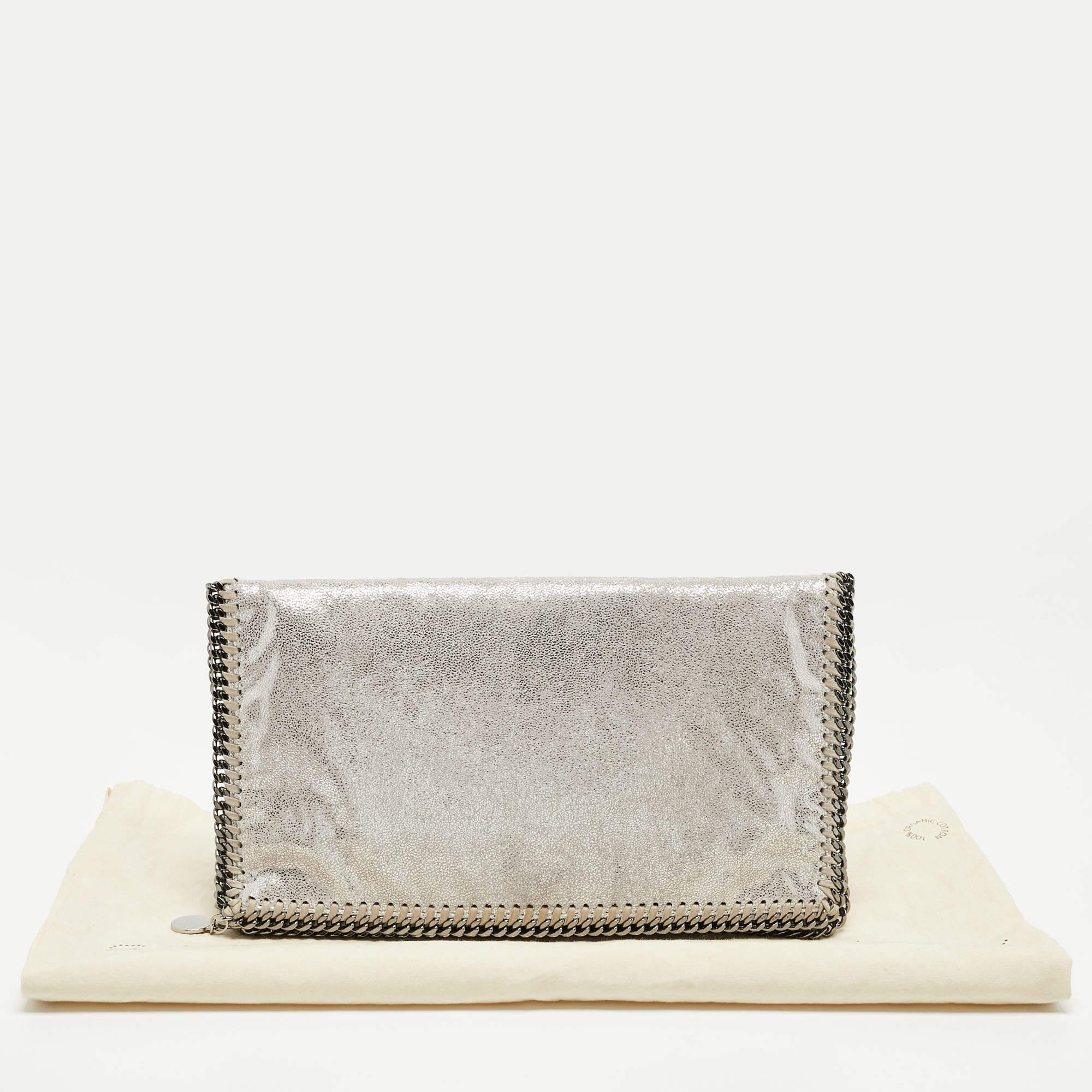 Stella McCartney Silver Faux Leather Falabella Fold-Over Clutch For Sale 14