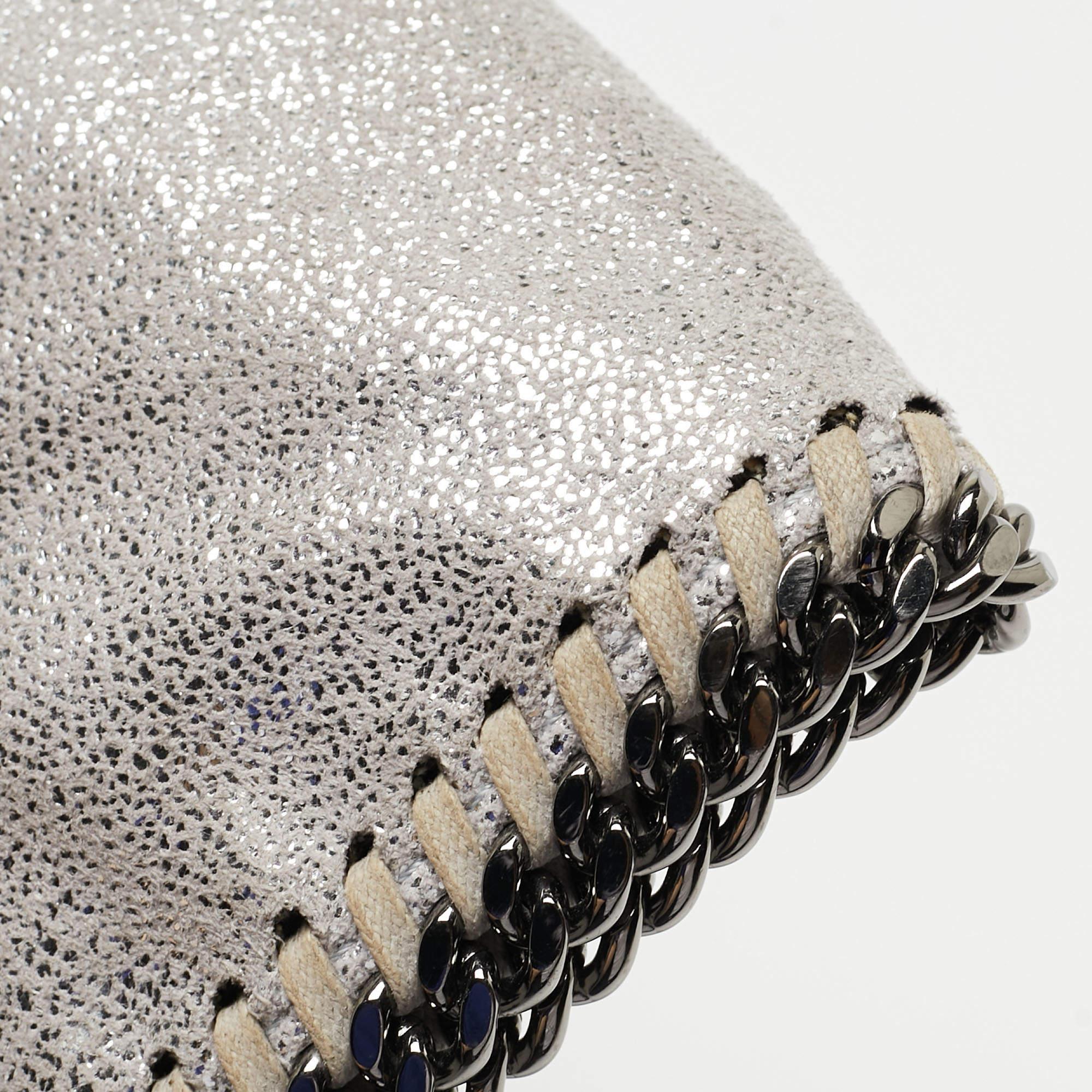 Stella McCartney Silver Faux Leather Falabella Fold-Over Clutch For Sale 1