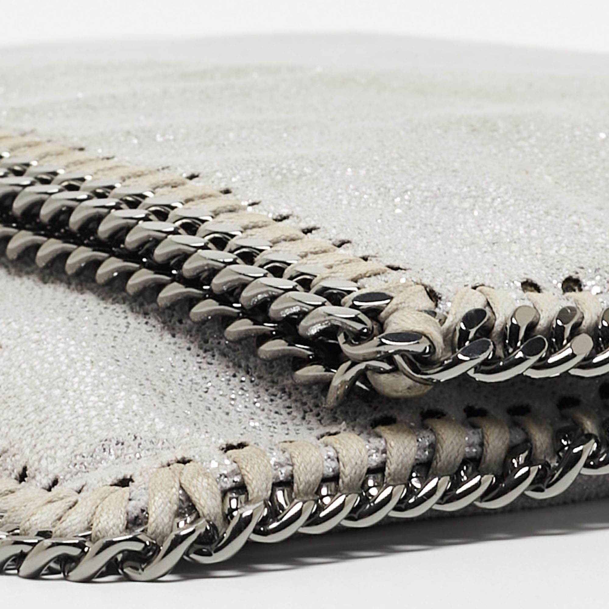 Stella McCartney Silver Faux Leather Falabella Fold-Over Clutch For Sale 3