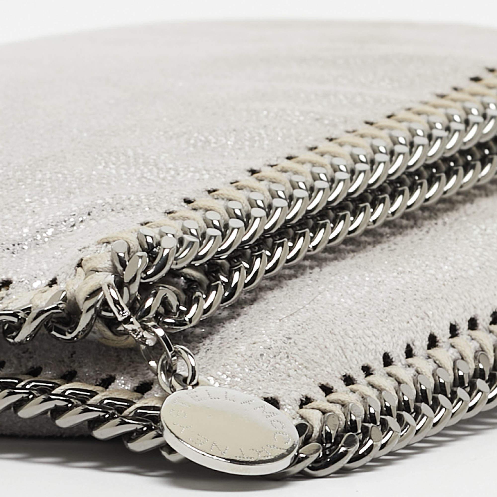 Stella McCartney Silver Faux Leather Falabella Fold-Over Clutch For Sale 5