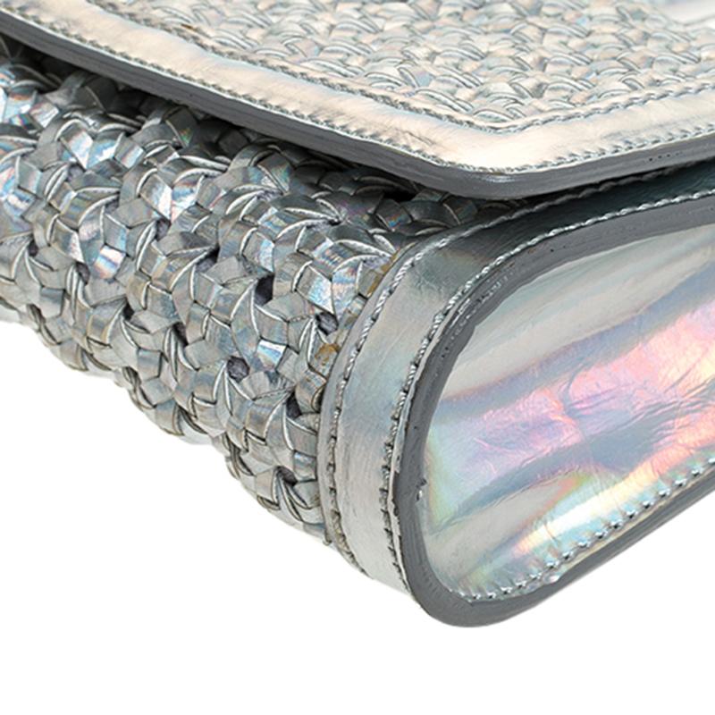 Stella McCartney Silver Holographic Woven Leather Flap Crossbody Bag 1