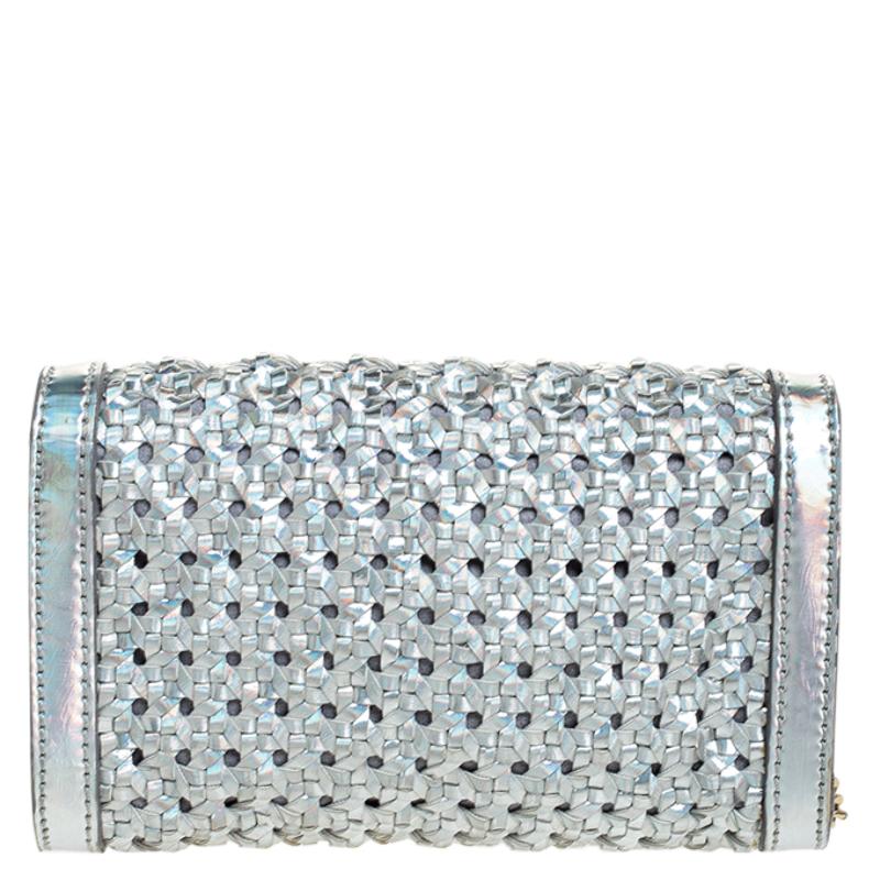 Stella McCartney Silver Holographic Woven Leather Flap Crossbody Bag 2