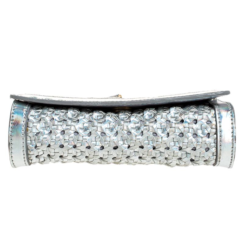 Stella McCartney Silver Holographic Woven Leather Flap Crossbody Bag 3