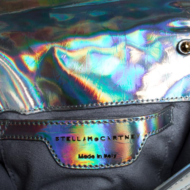 Stella McCartney Silver Holographic Woven Leather Flap Crossbody Bag 4