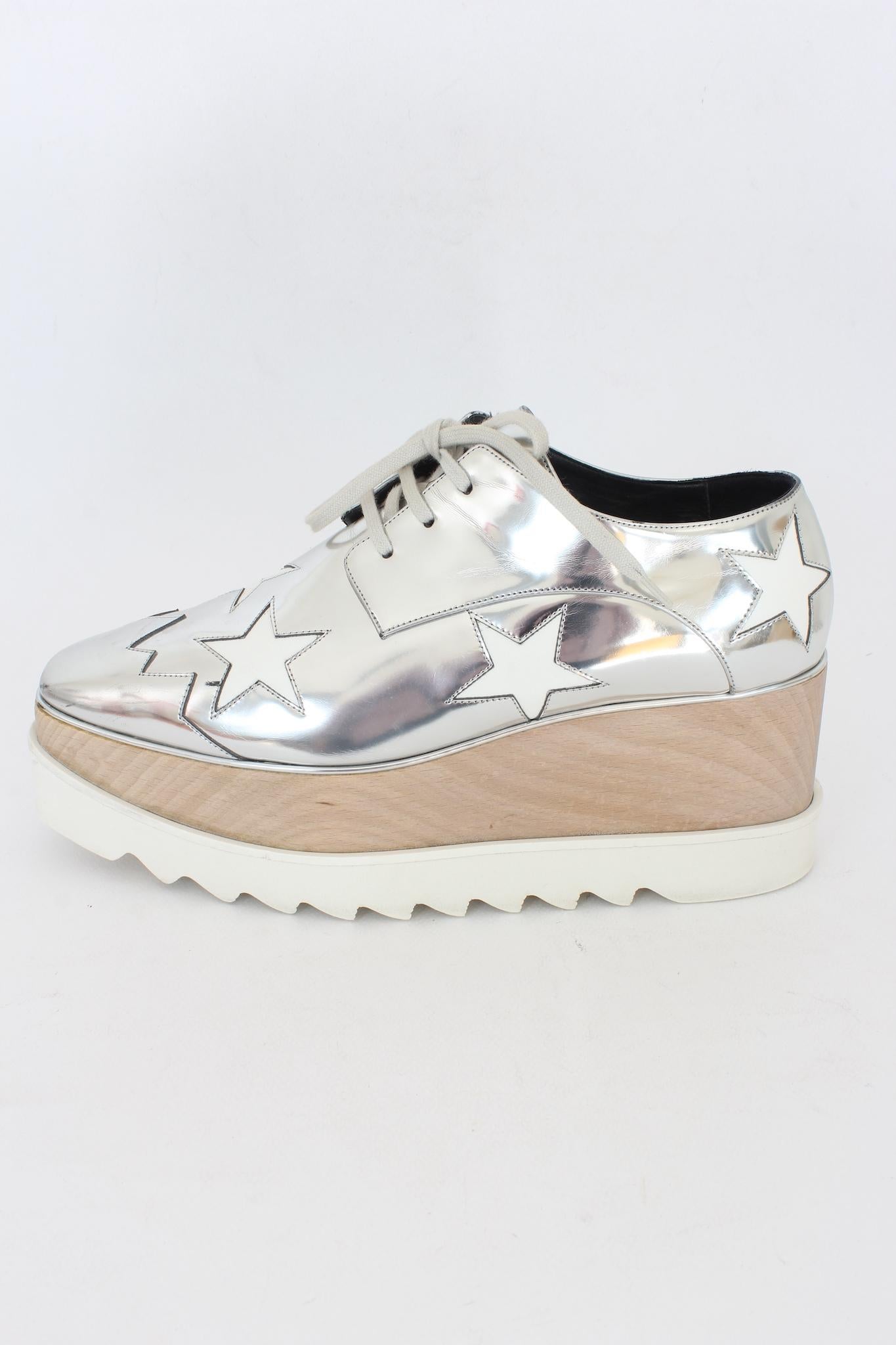 Beige Stella McCartney Silver Leather Star Elyse Shoes 2020s For Sale