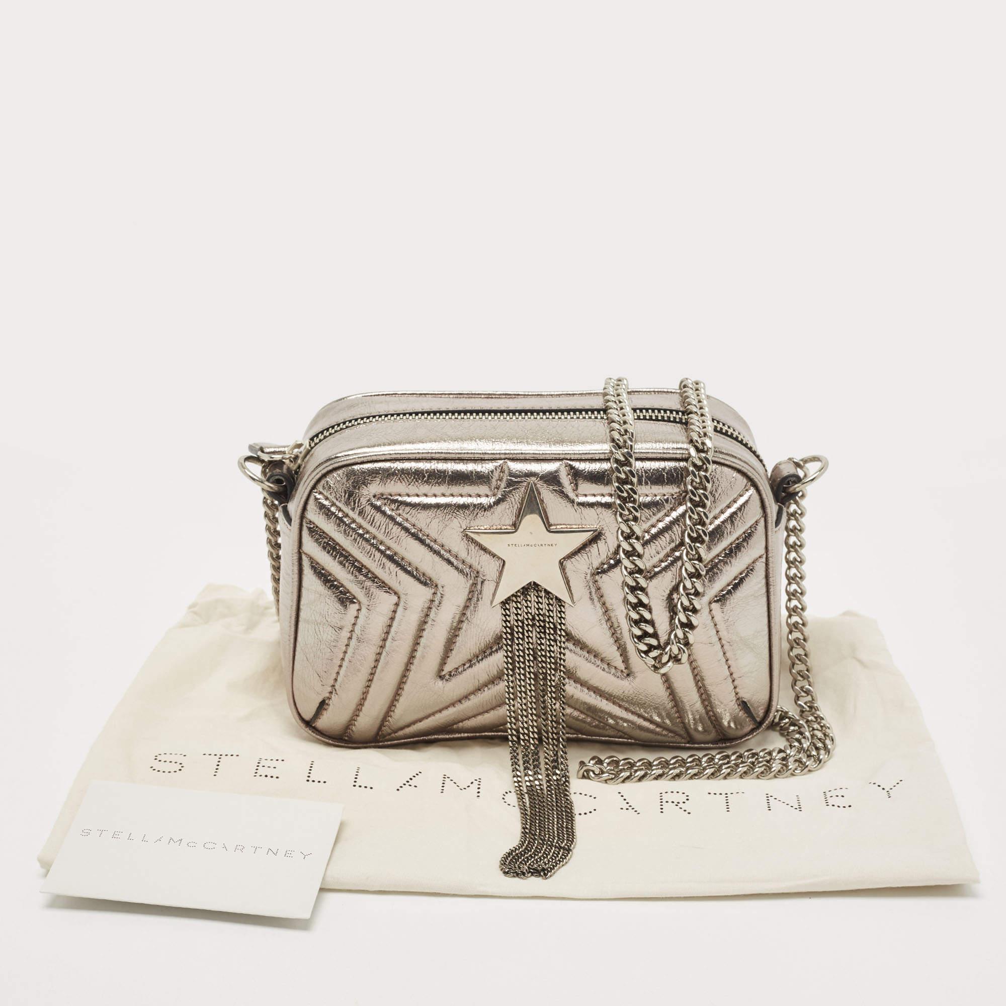 Beige Stella McCartney Silver Quilted Laminated Faux Leather Stella Star Crossbody Bag