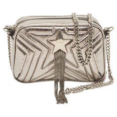 Stella McCartney Silver Quilted Laminated Faux Leather Stella Star Crossbody Bag