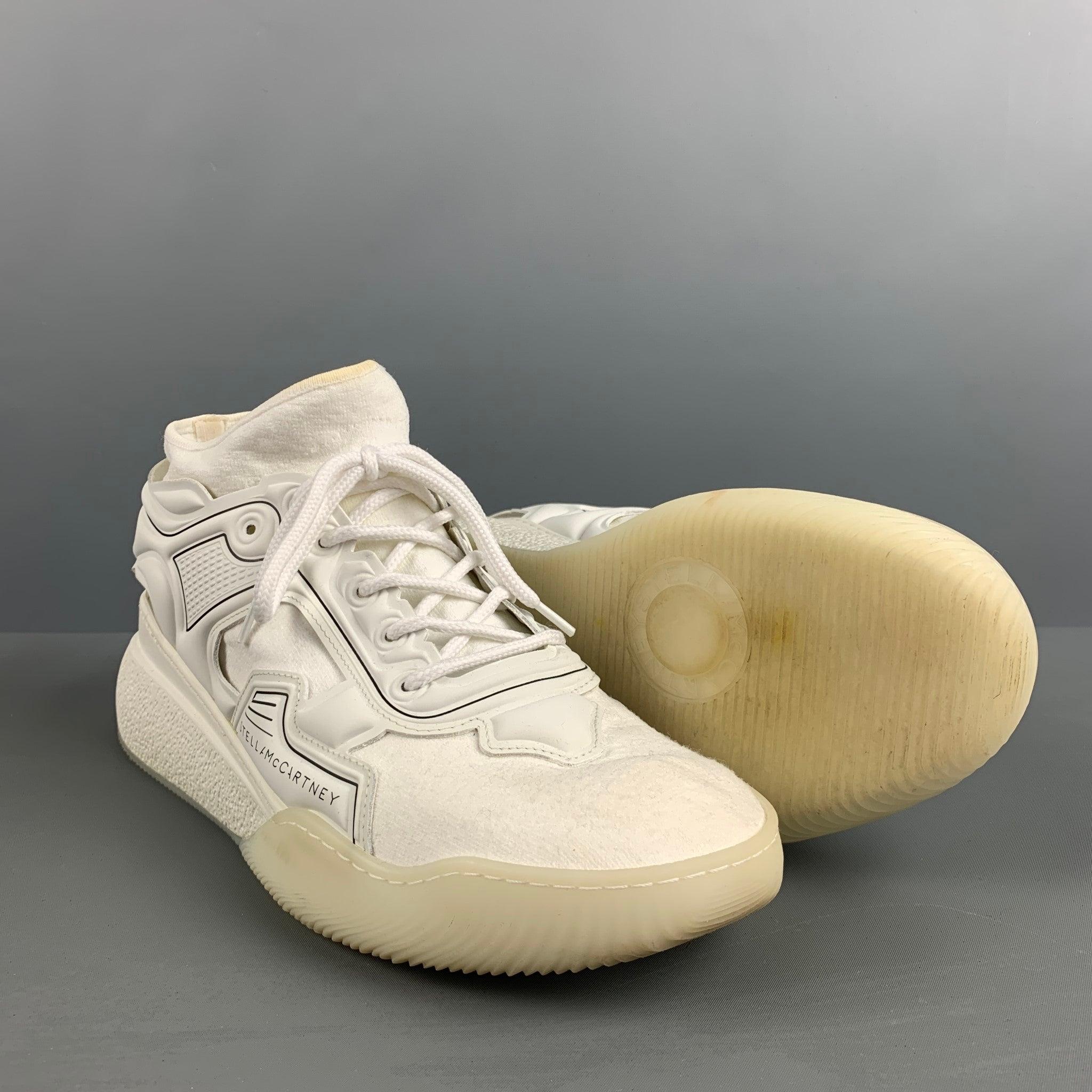 STELLA McCARTNEY Size 11 White Black Contrast Trim Rubber Wedge Sneakers For Sale 1