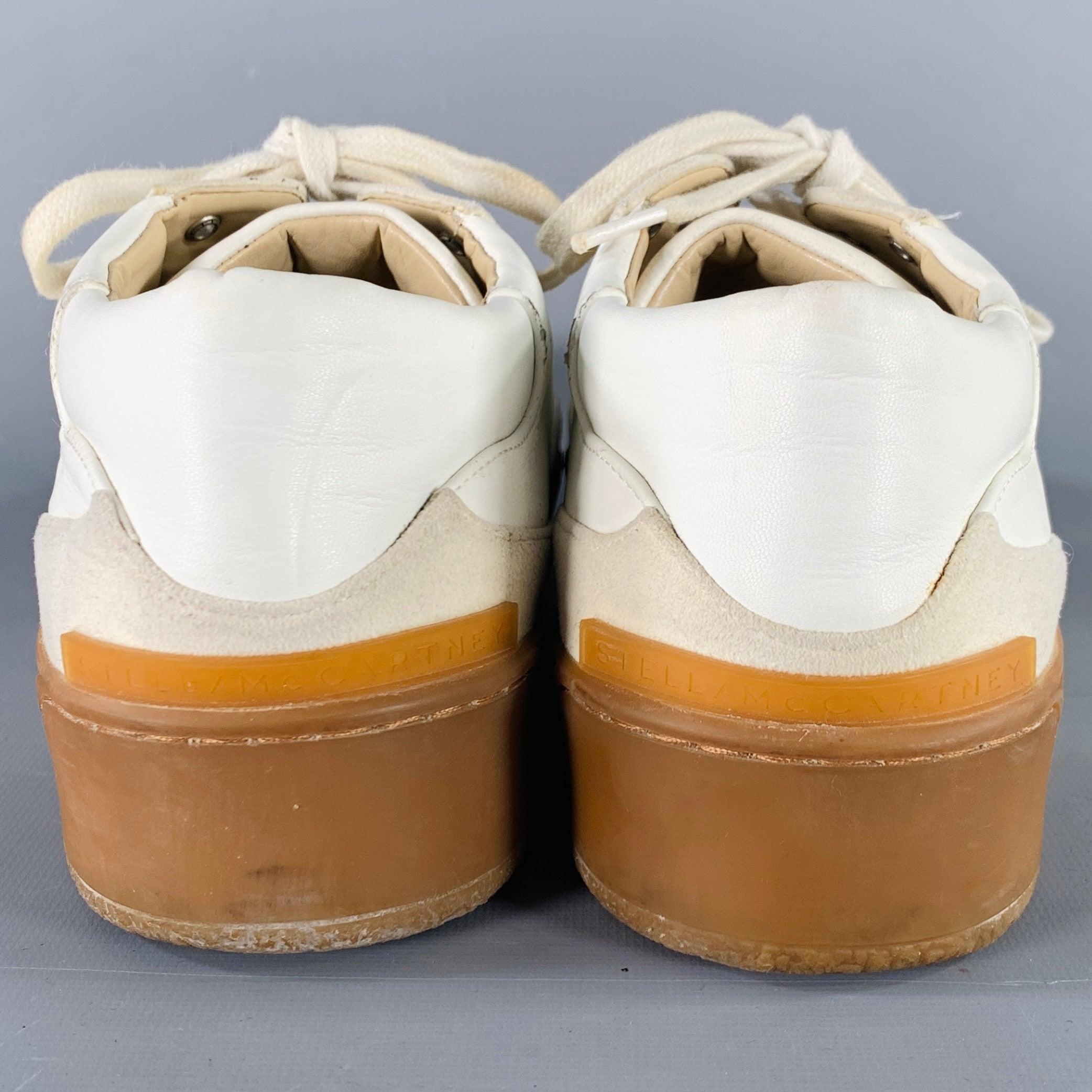 Men's STELLA McCARTNEY Size 11 White Cream Two Toned Faux Leather Platform Sneakers