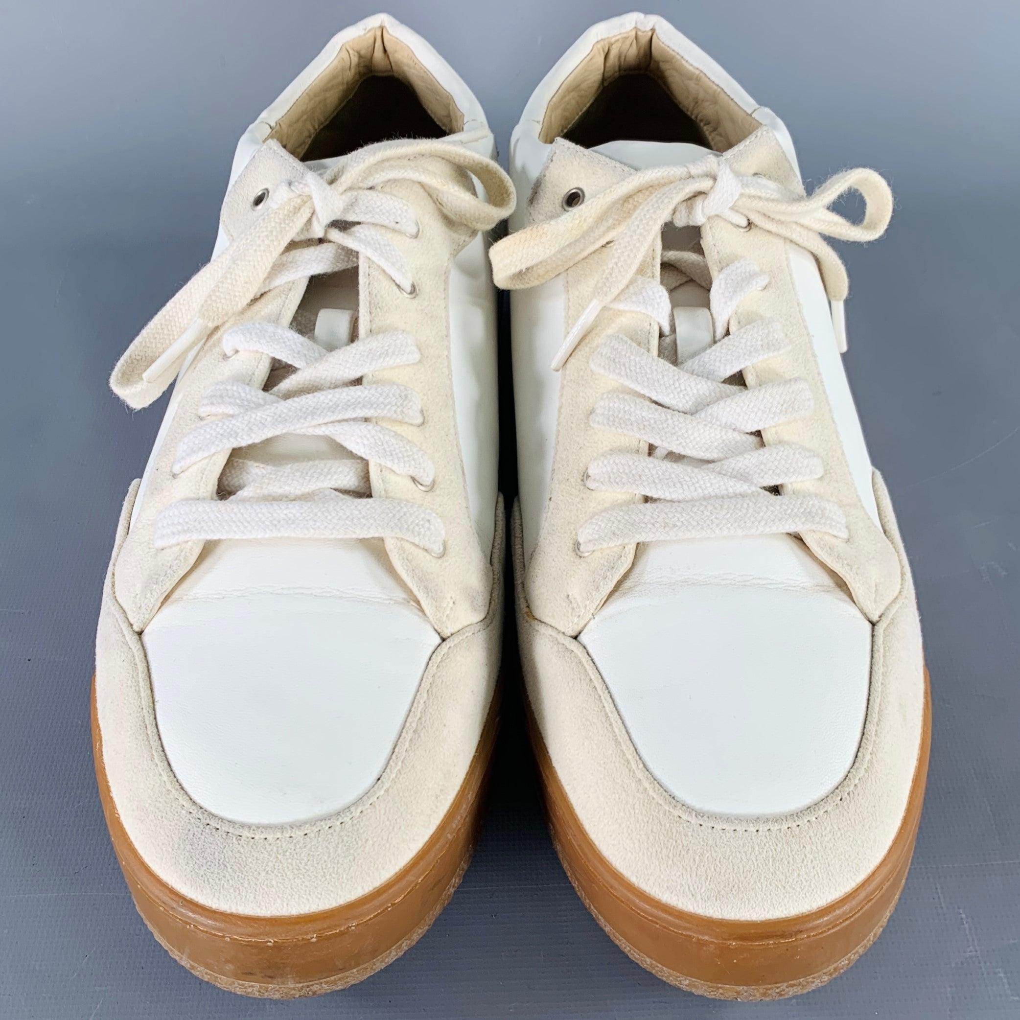 STELLA McCARTNEY Size 11 White Cream Two Toned Faux Leather Platform Sneakers 1