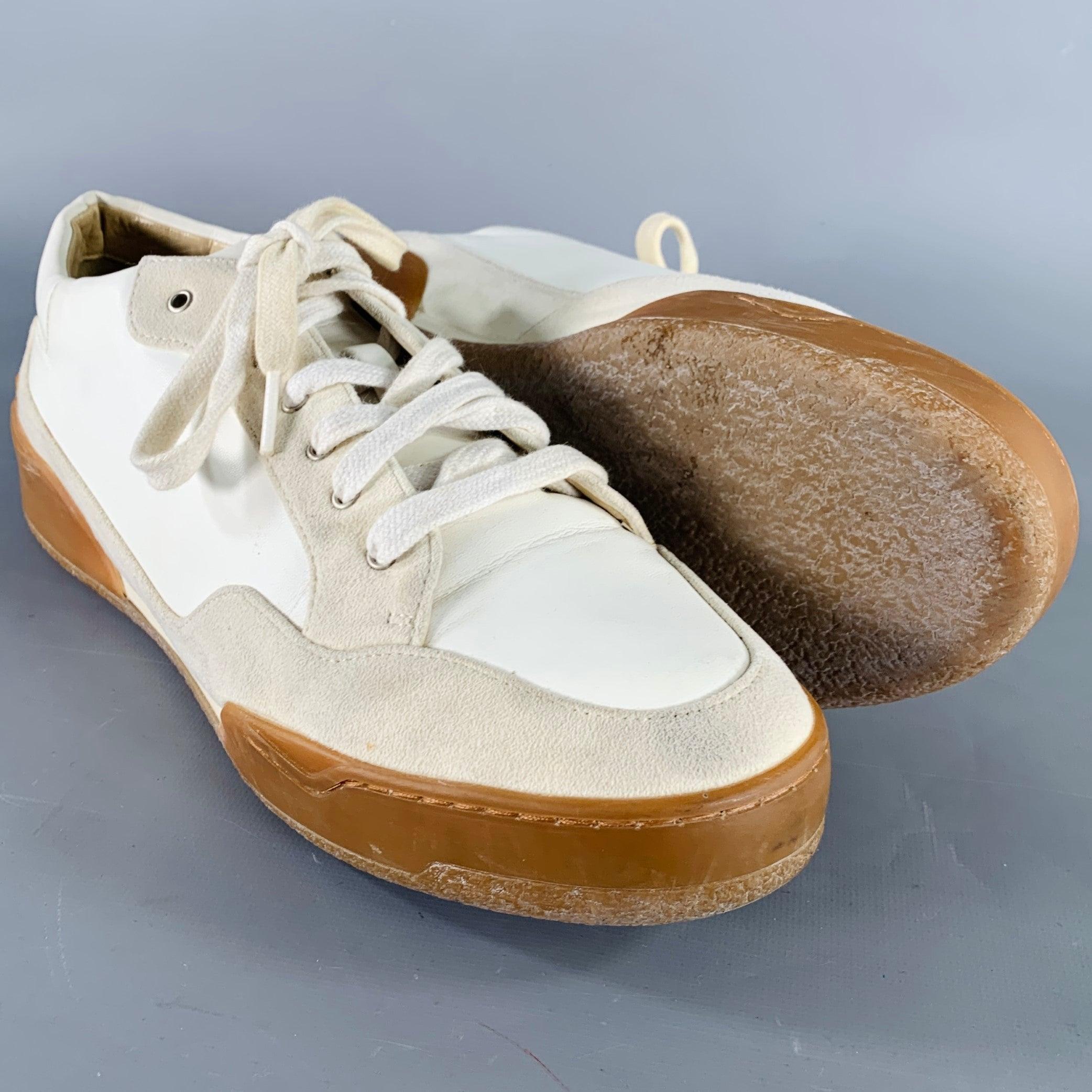 STELLA McCARTNEY Size 11 White Cream Two Toned Faux Leather Platform Sneakers 2