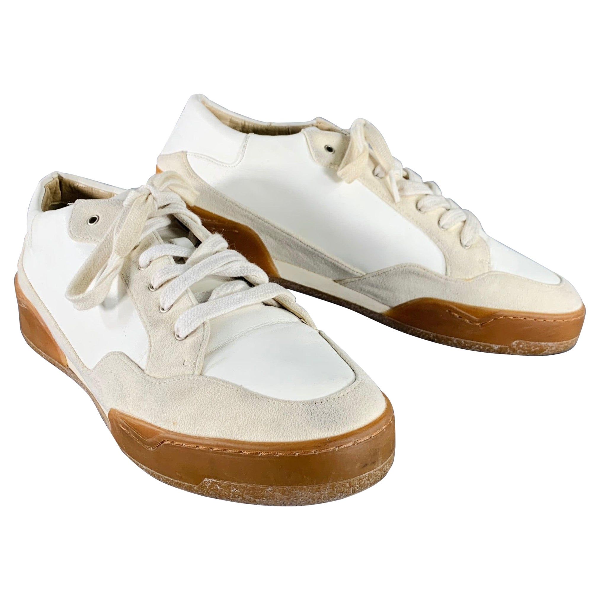 STELLA McCARTNEY Size 11 White Cream Two Toned Faux Leather Platform Sneakers