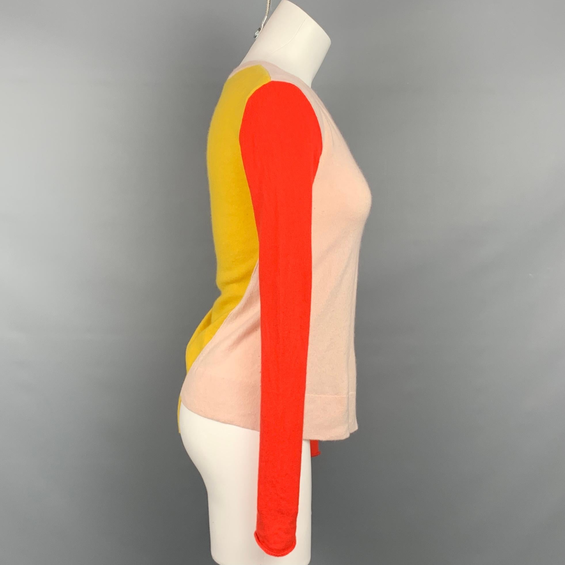 STELLA McCARTNEY Size 2 Orange & Yellow Color Block Cashmere Pullover 1