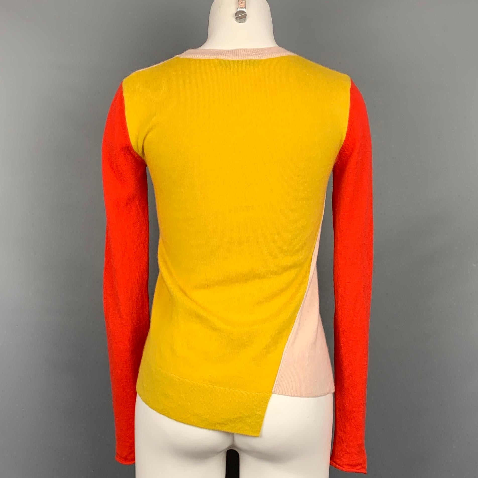 STELLA McCARTNEY Size 2 Orange & Yellow Color Block Cashmere Pullover 2