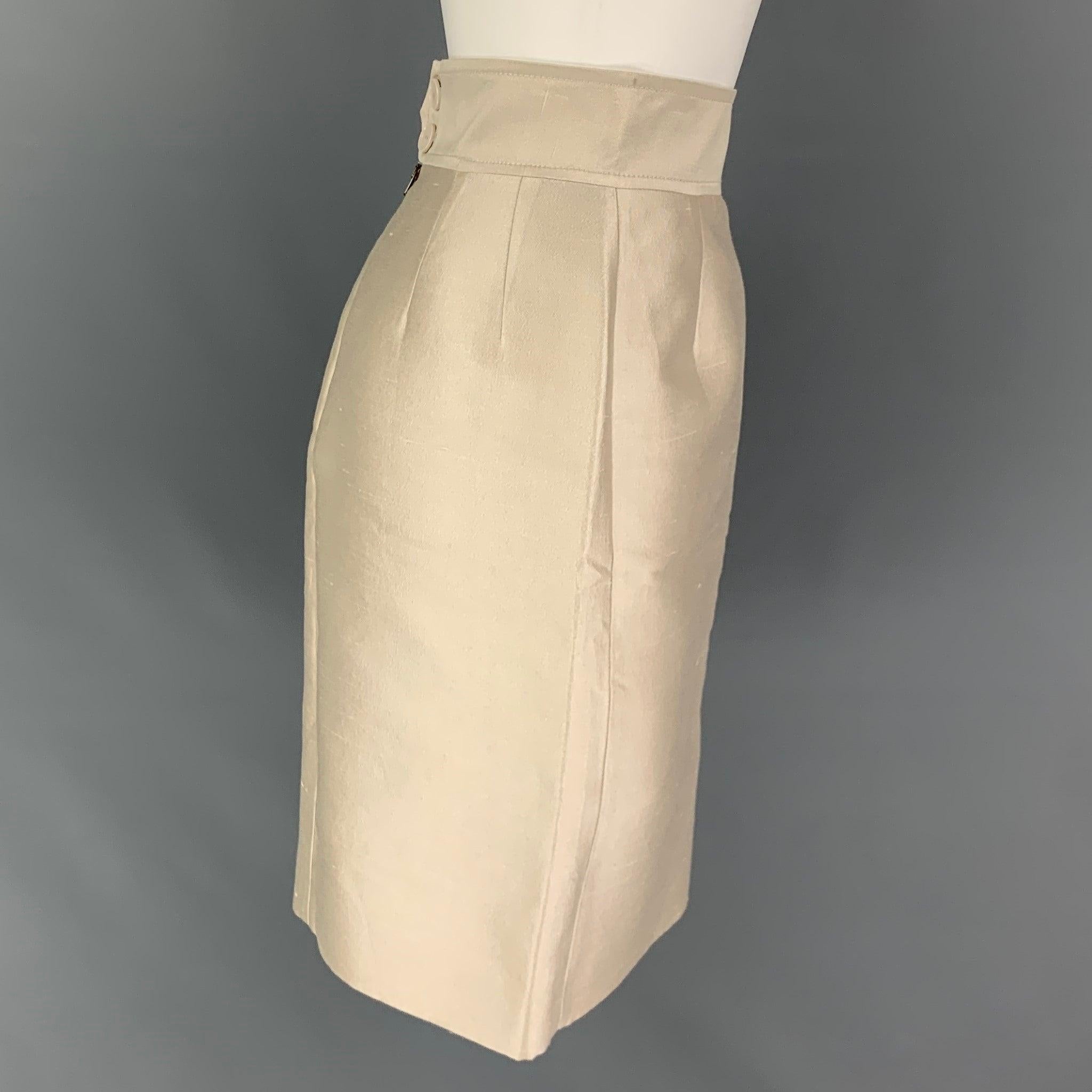 STELLA McCARTNEY skirt comes in a champagne silk / cotton featuring a pencil style, wide waistband, and a back buttoned & zipper closure.
Very Good
Pre-Owned Condition. 

Marked:   Size tag removed 

Measurements: 
  Waist: 28 inches  Hip: 36 inches