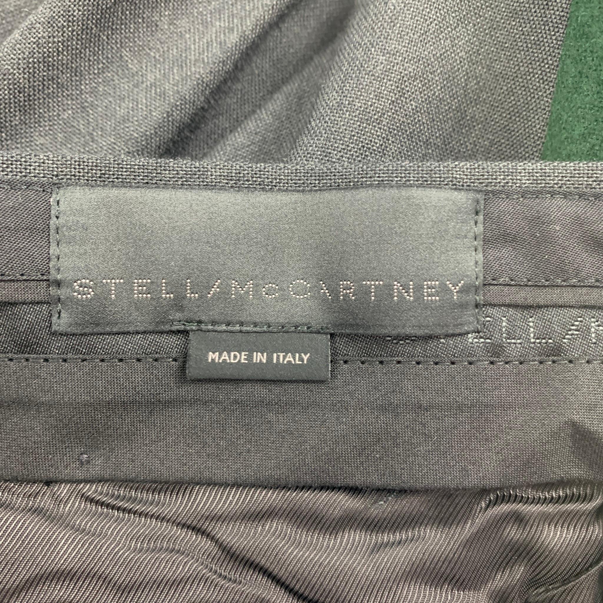STELLA McCARTNEY Size 30 Charcoal & Green Wool Stirrup Tuxedo Dress Pants 1