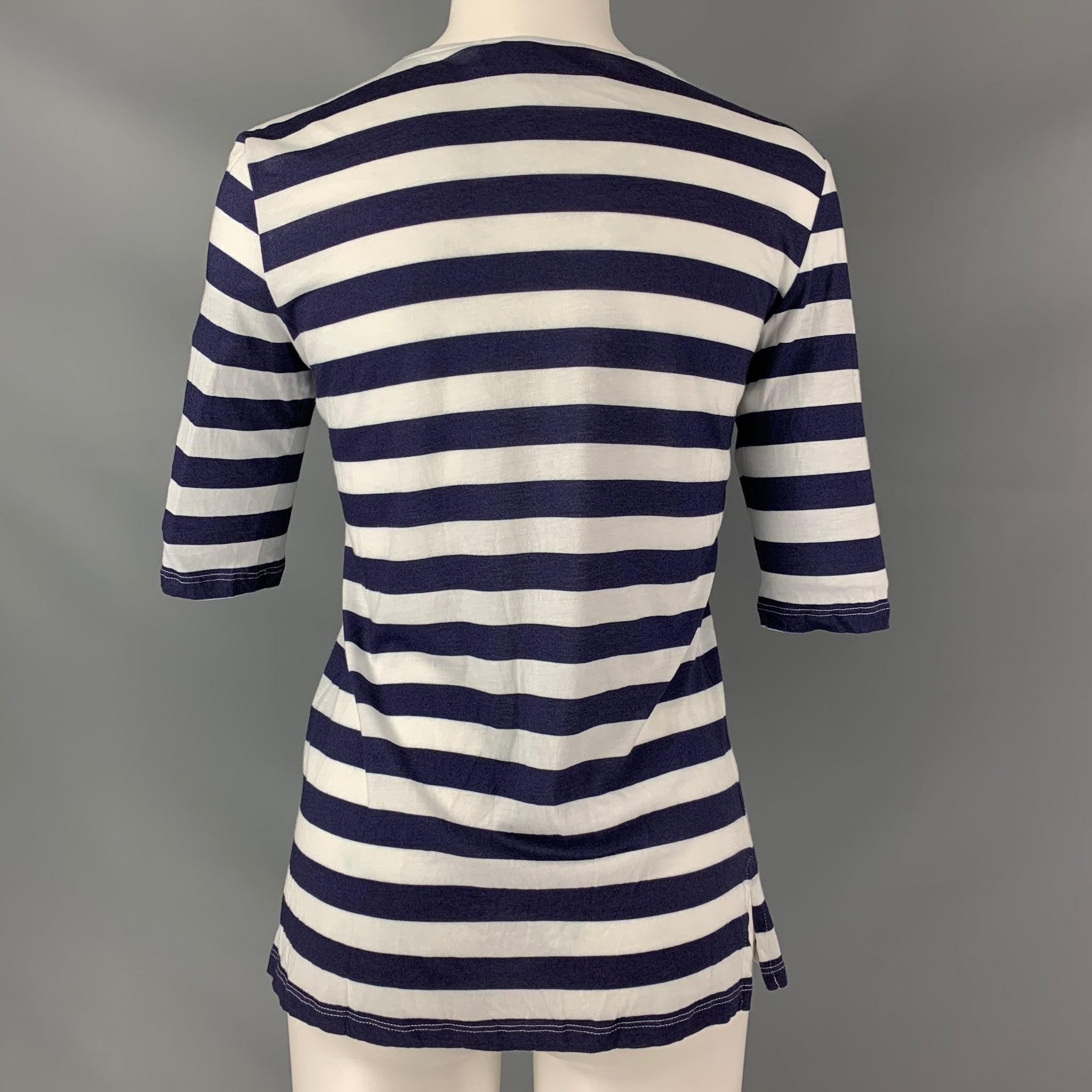 STELLA McCARTNEY Size 4 Blue & White Palm Tree Cotton Stripe T-Shirt For Sale 1
