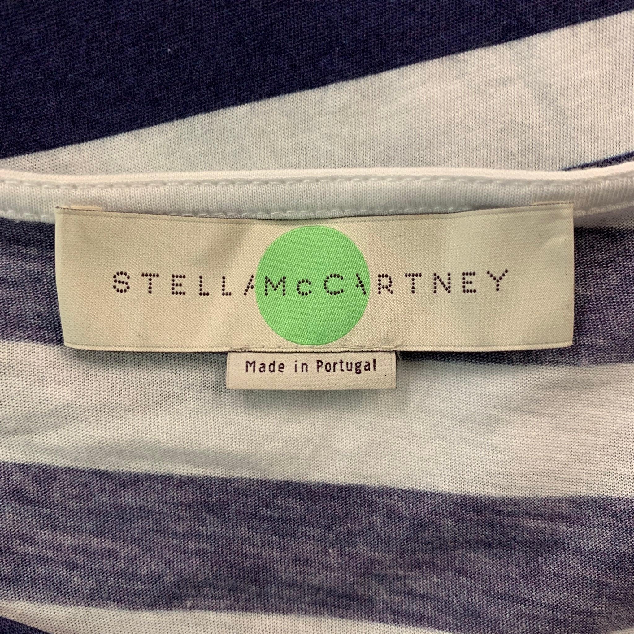 STELLA McCARTNEY Size 4 Blue & White Palm Tree Cotton Stripe T-Shirt For Sale 2
