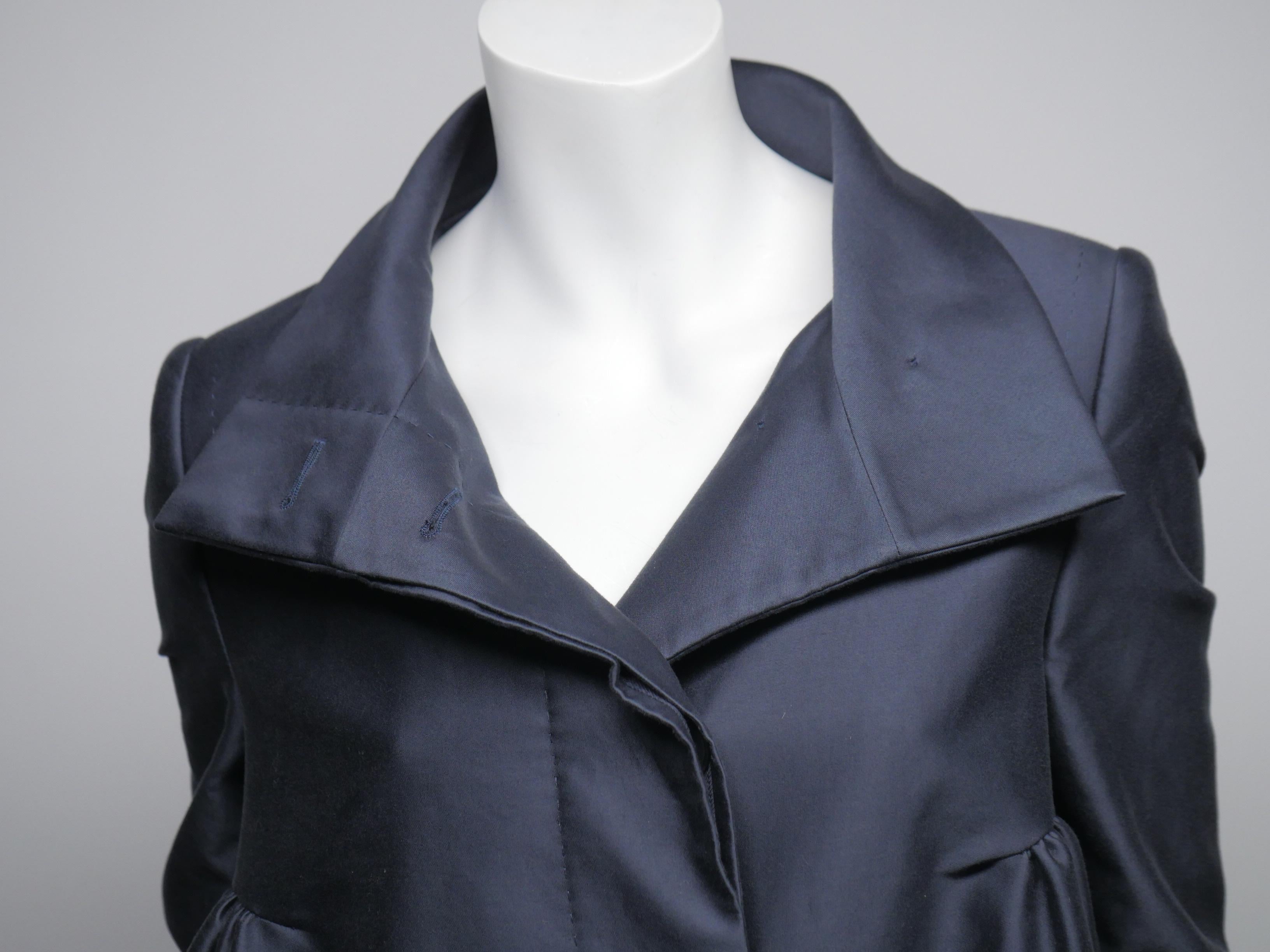 Blue cotton blend long sleeve size 42 babydoll style trench coat