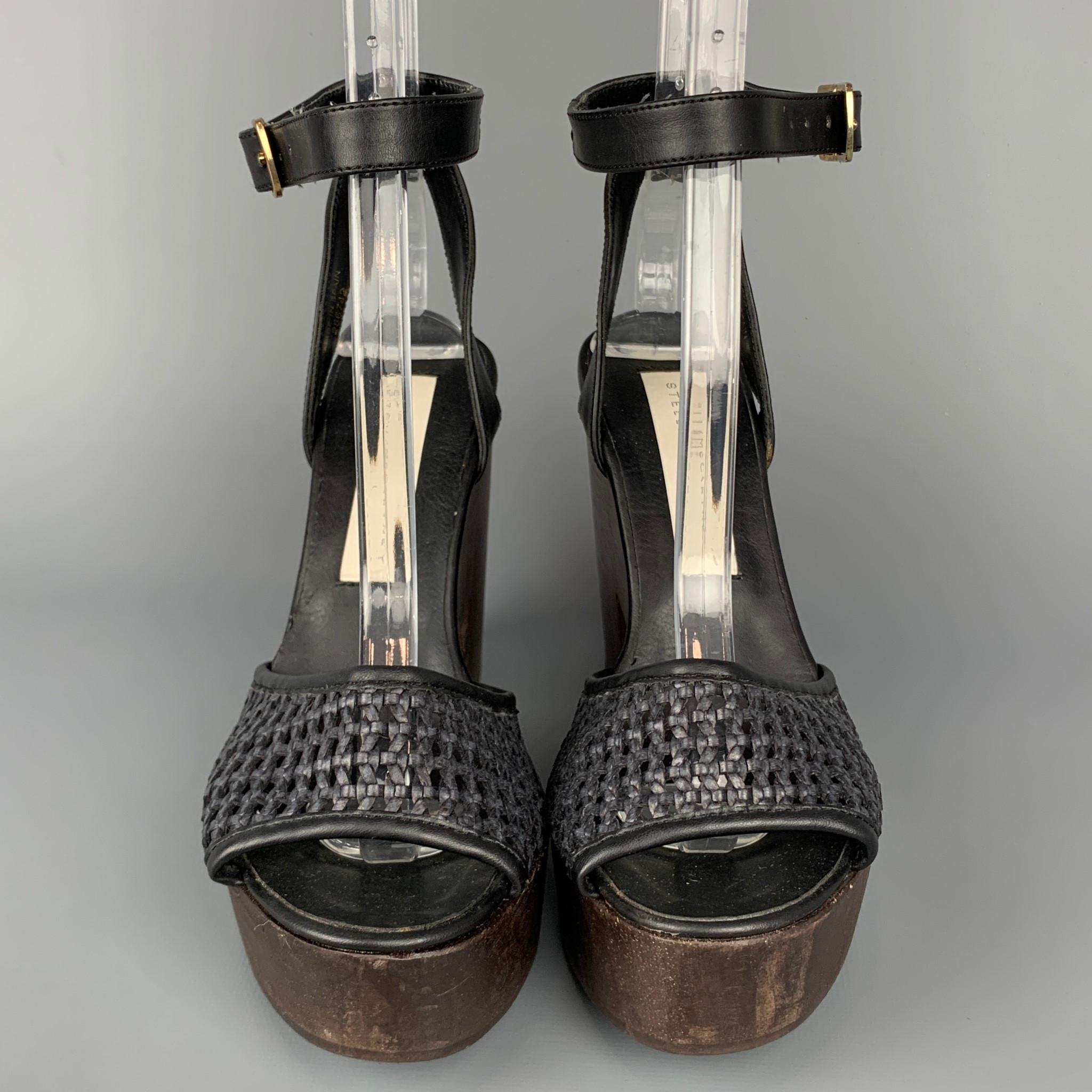 STELLA McCARTNEY Size 6 Black & Brown Woven Faux Leather Sandals 2