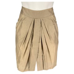 STELLA McCARTNEY Size 6 Khaki Cotton Silk Pleated Above Knee Skirt